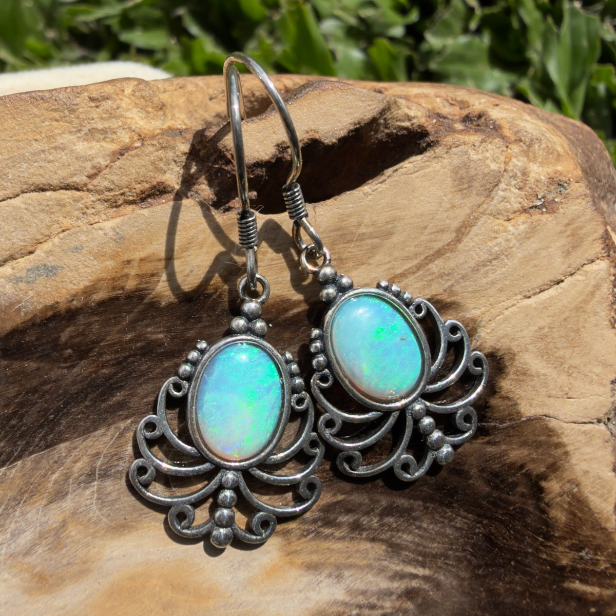 1.2ct Lightning Ridge Opal Filigree Hook Earrings ~ 'Stanthorpe Lace' | 925 Sterling Silver | Solid Australian Opal