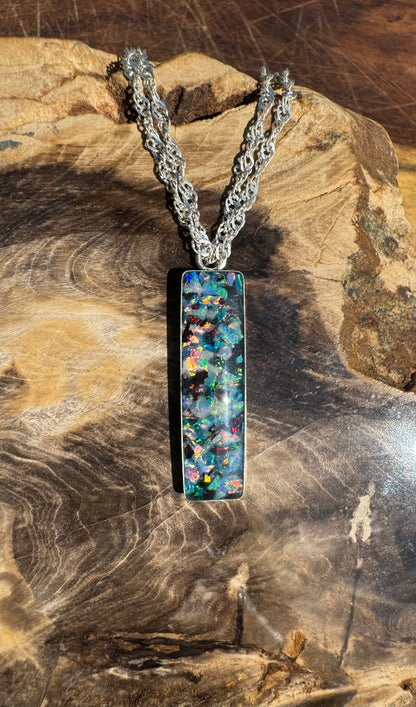 Handcrafted Australian Opal Chip Sterling Silver Pendant