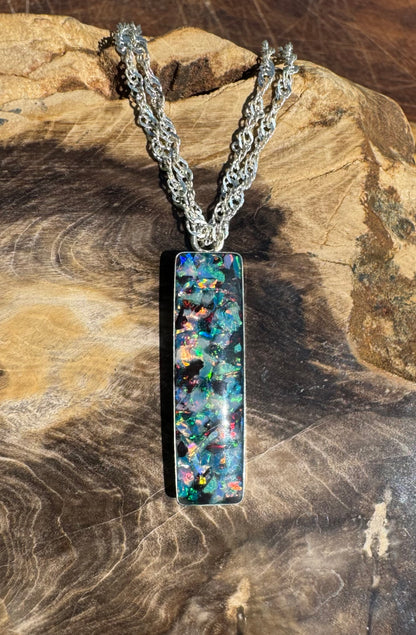 Handcrafted Australian Opal Chip Sterling Silver Pendant