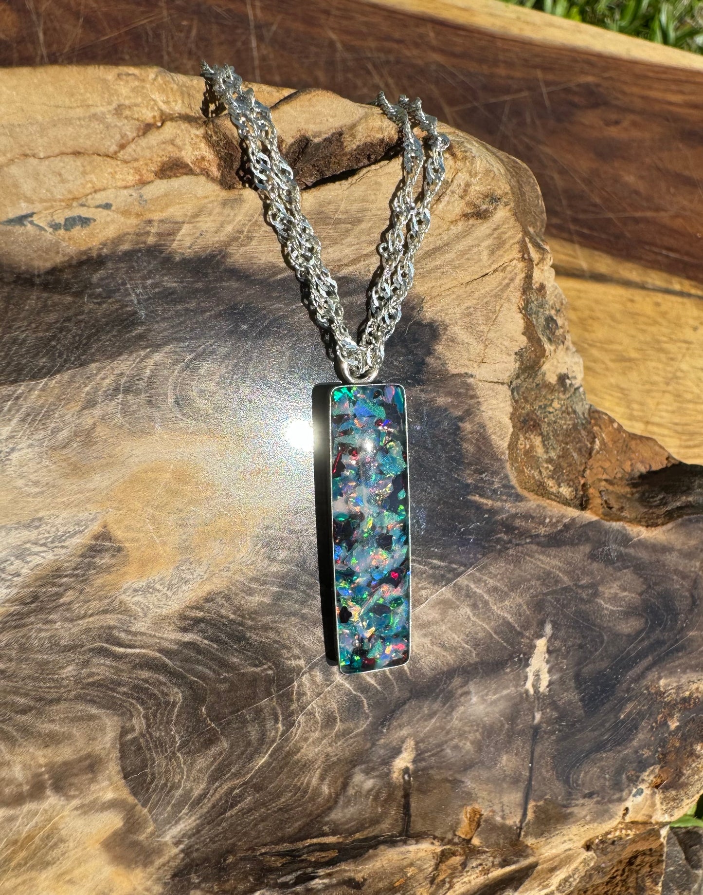 Handcrafted Australian Opal Chip Sterling Silver Pendant