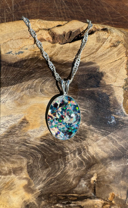 Handcrafted Australian Opal Chip Sterling Silver Pendant