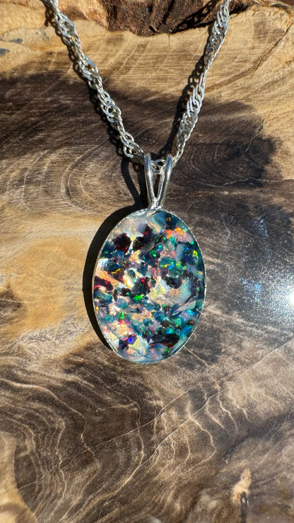 Handcrafted Australian Opal Chip Sterling Silver Pendant