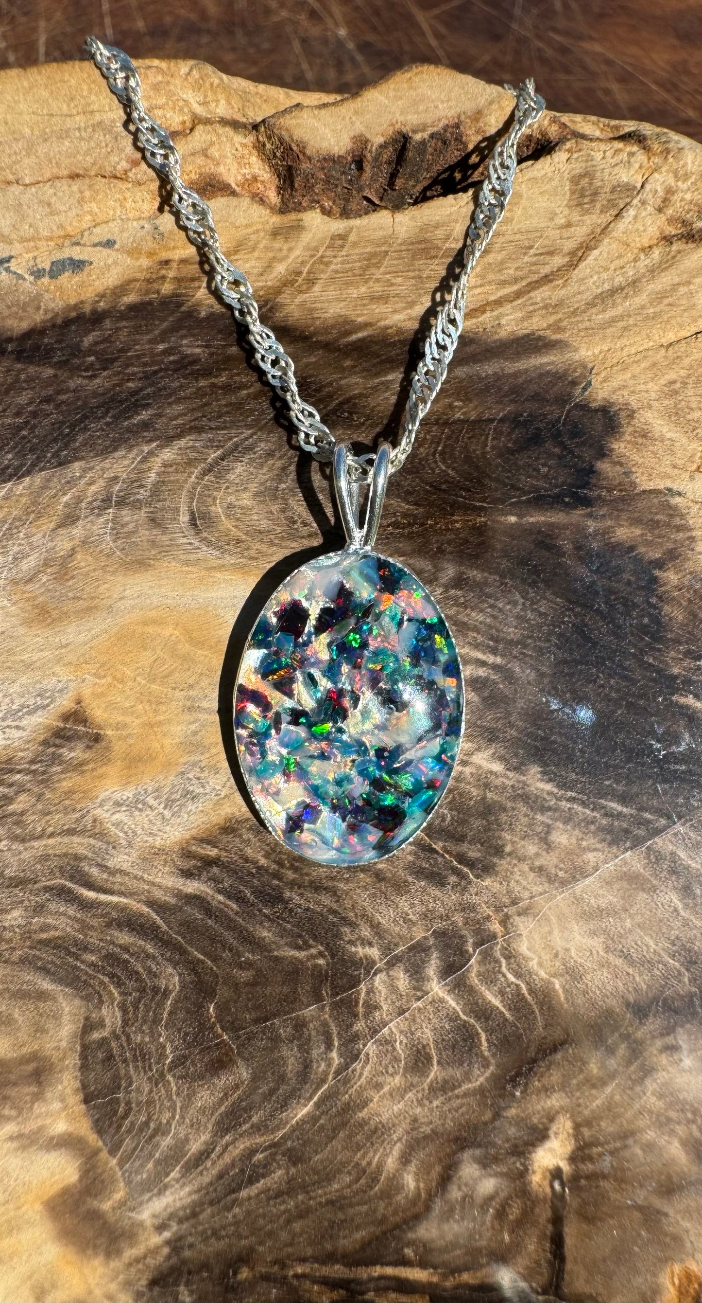 Handcrafted Australian Opal Chip Sterling Silver Pendant