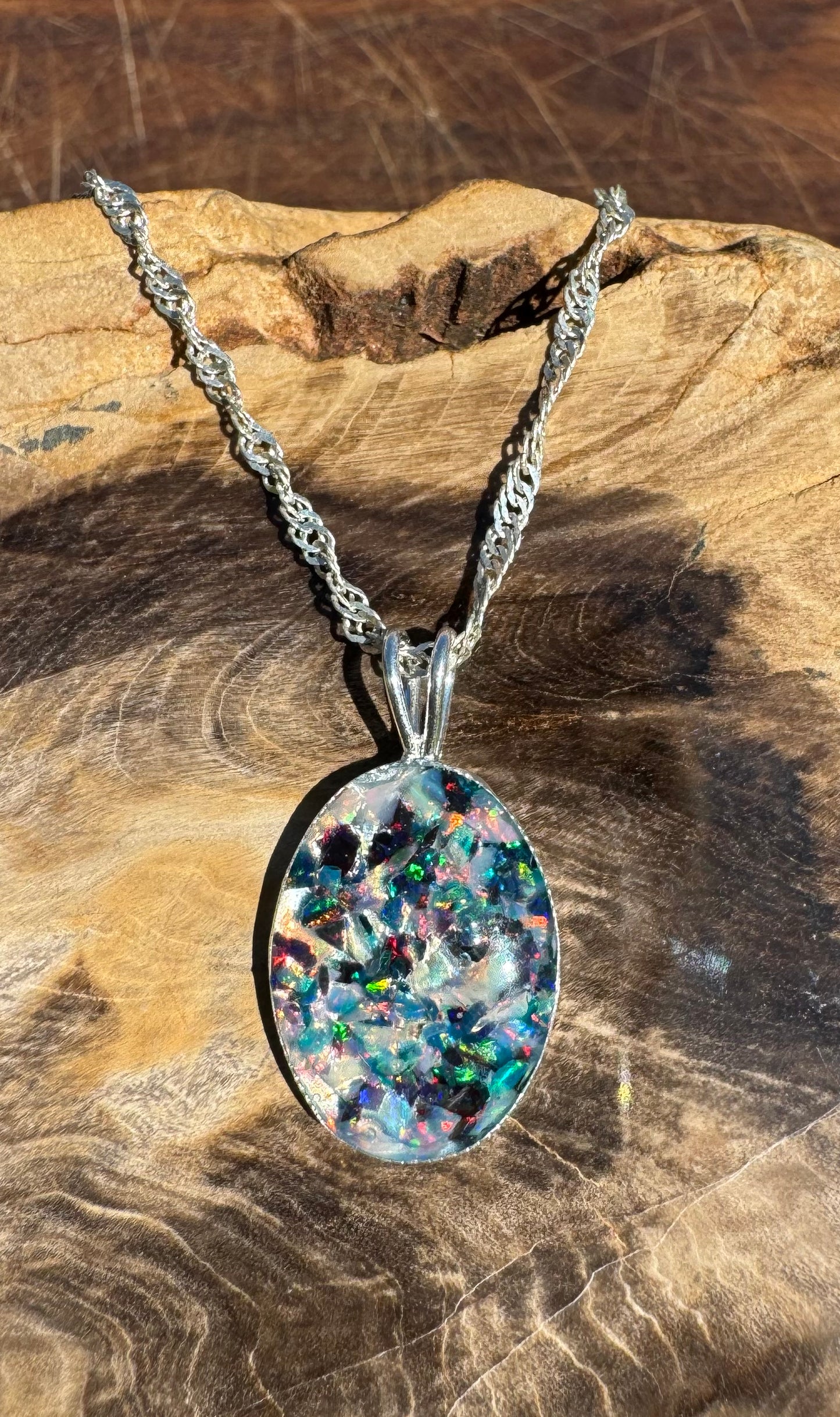 Handcrafted Australian Opal Chip Sterling Silver Pendant