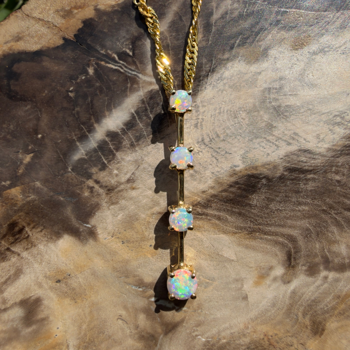 0.4ct Coober Pedy Opal Bar Pendant Necklace ~ 'Cervantes Pinnacle' | 14ct Yellow Gold | Solid Australian Opal