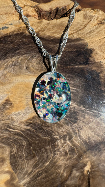 Handcrafted Australian Opal Chip Sterling Silver Pendant