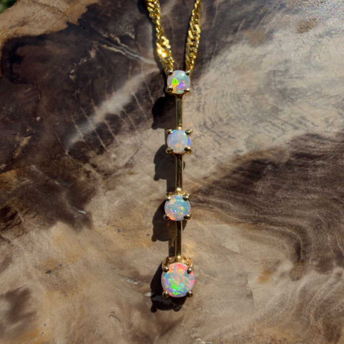 0.4ct Coober Pedy Opal Bar Pendant Necklace ~ 'Cervantes Pinnacle' | 14ct Yellow Gold | Solid Australian Opal