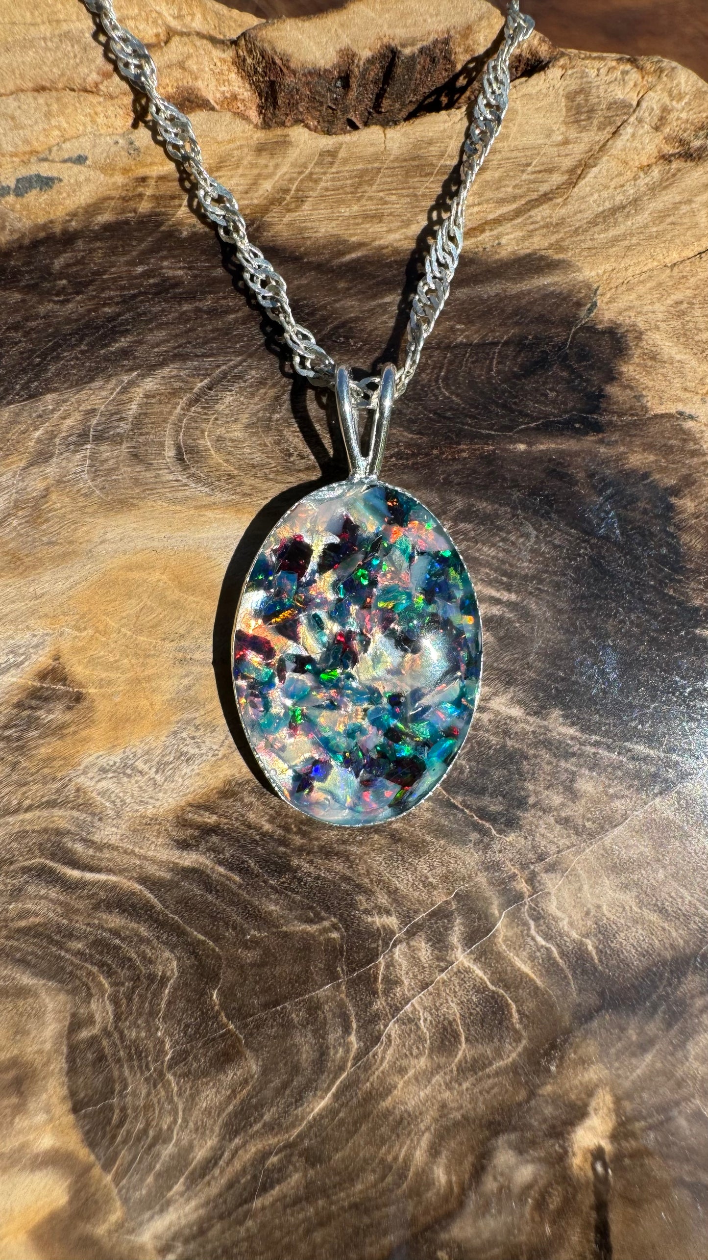 Handcrafted Australian Opal Chip Sterling Silver Pendant