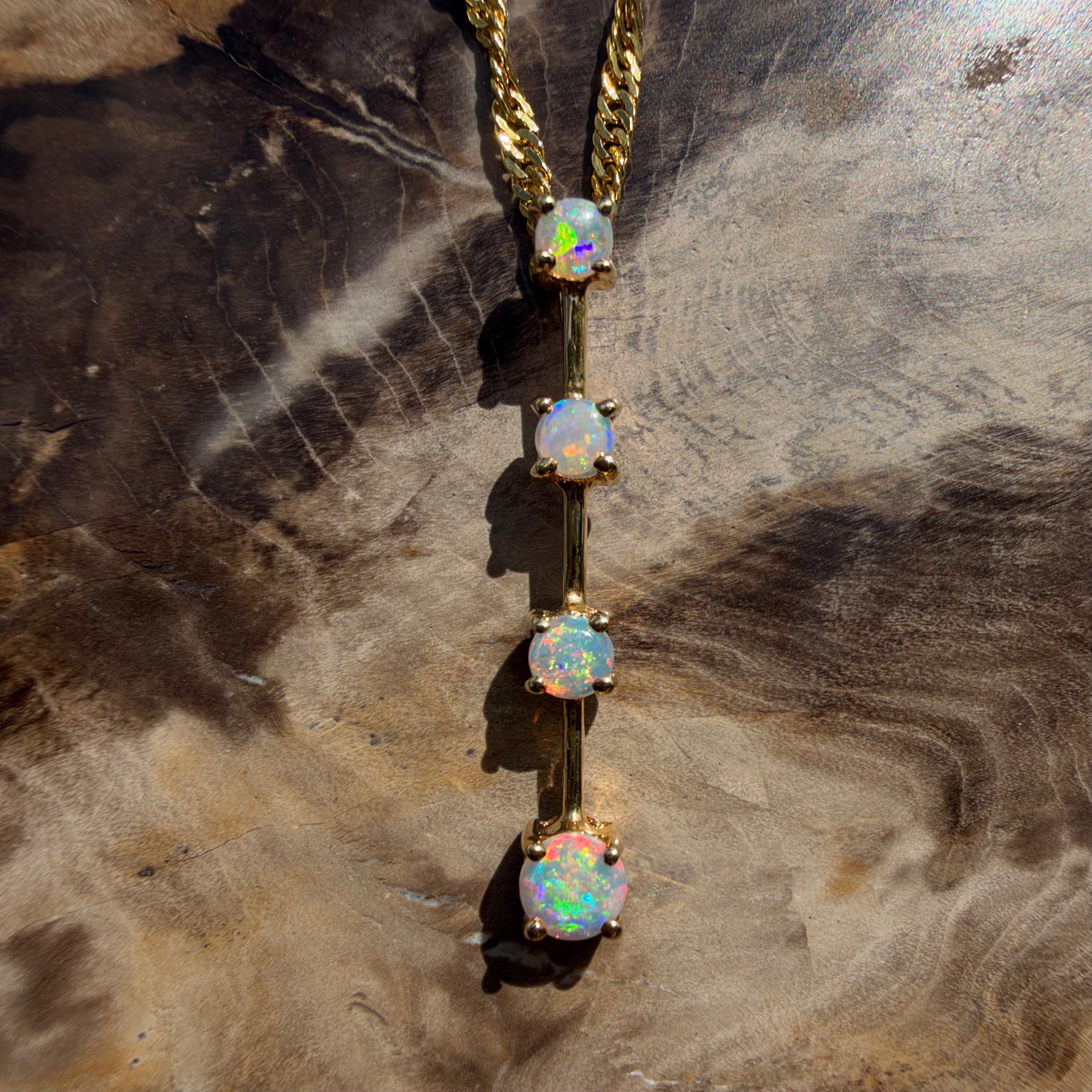 0.4ct Coober Pedy Opal Bar Pendant Necklace ~ 'Cervantes Pinnacle' | 14ct Yellow Gold | Solid Australian Opal