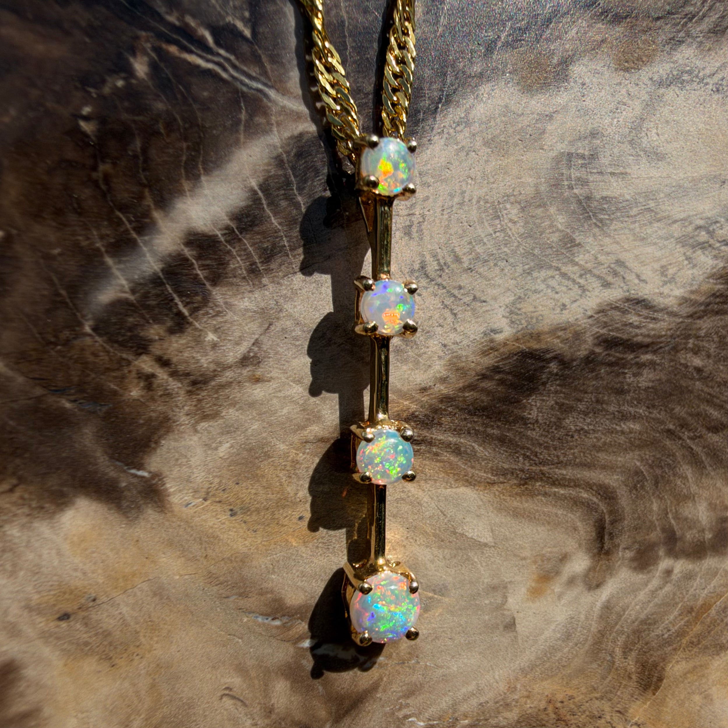 0.4ct Coober Pedy Opal Bar Pendant Necklace ~ 'Cervantes Pinnacle' | 14ct Yellow Gold | Solid Australian Opal