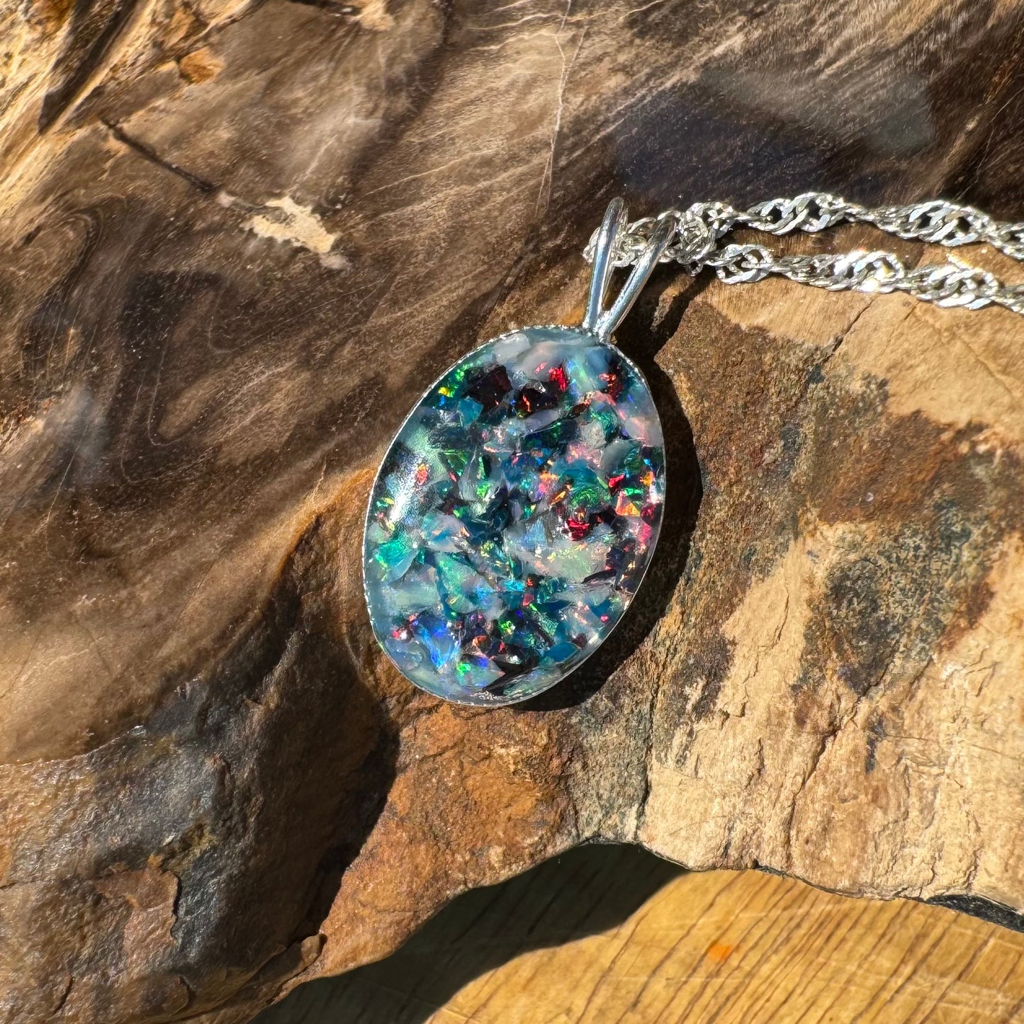 Handcrafted Australian Opal Chip Sterling Silver Pendant