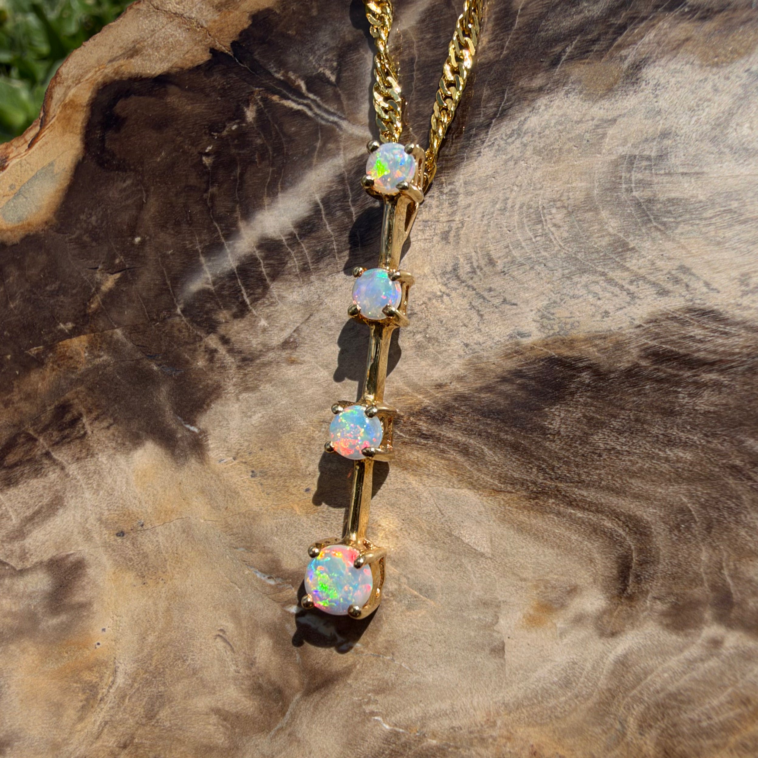 0.4ct Coober Pedy Opal Bar Pendant Necklace ~ 'Cervantes Pinnacle' | 14ct Yellow Gold | Solid Australian Opal
