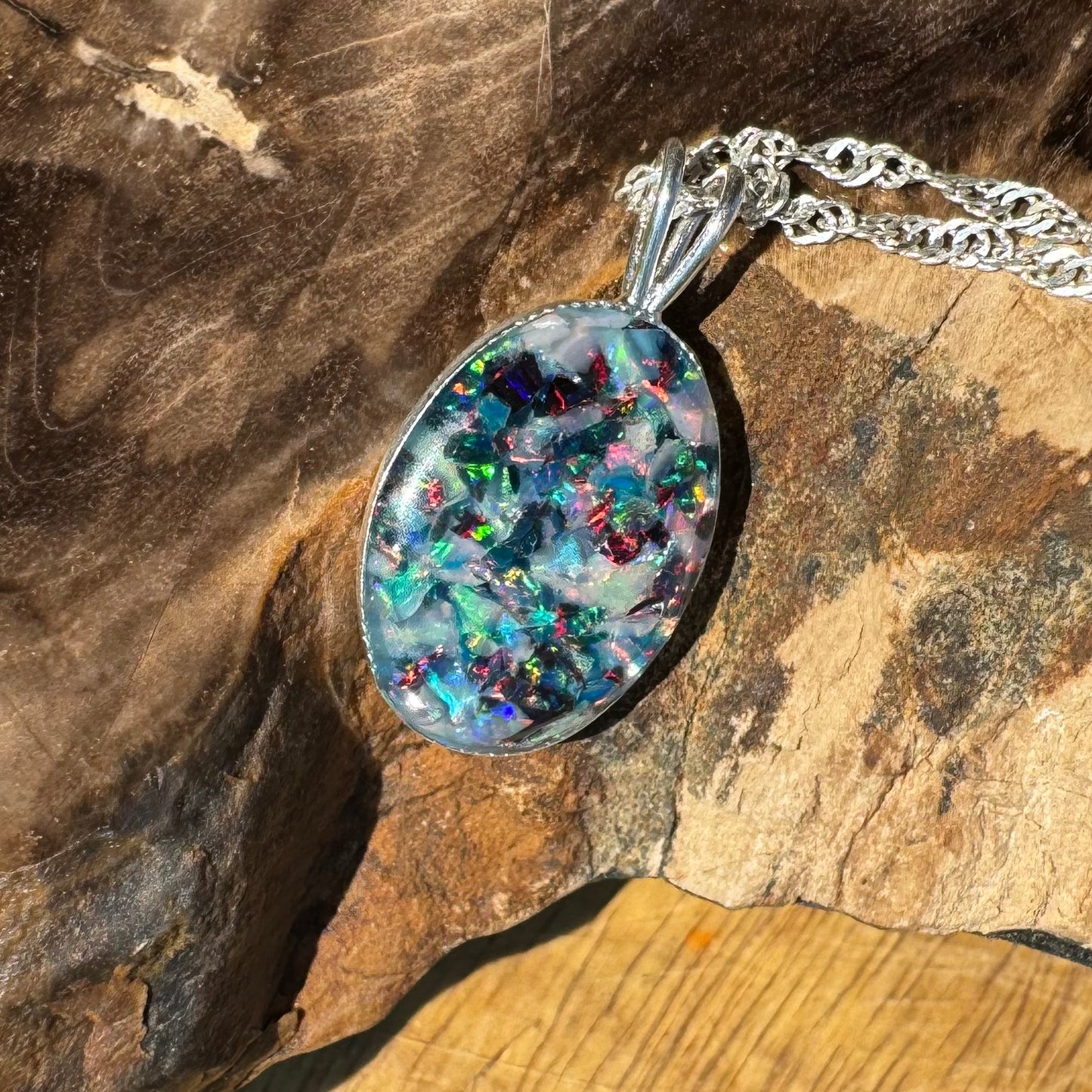 Handcrafted Australian Opal Chip Sterling Silver Pendant