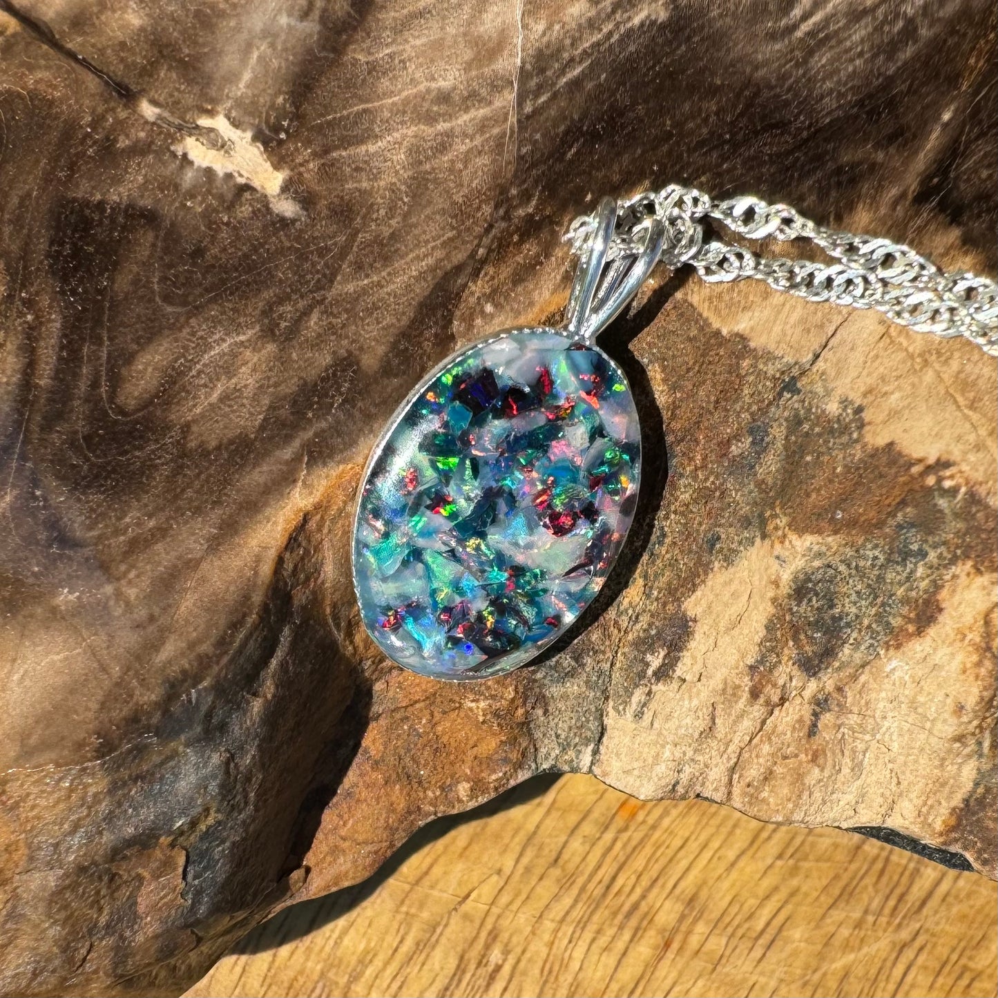 Handcrafted Australian Opal Chip Sterling Silver Pendant