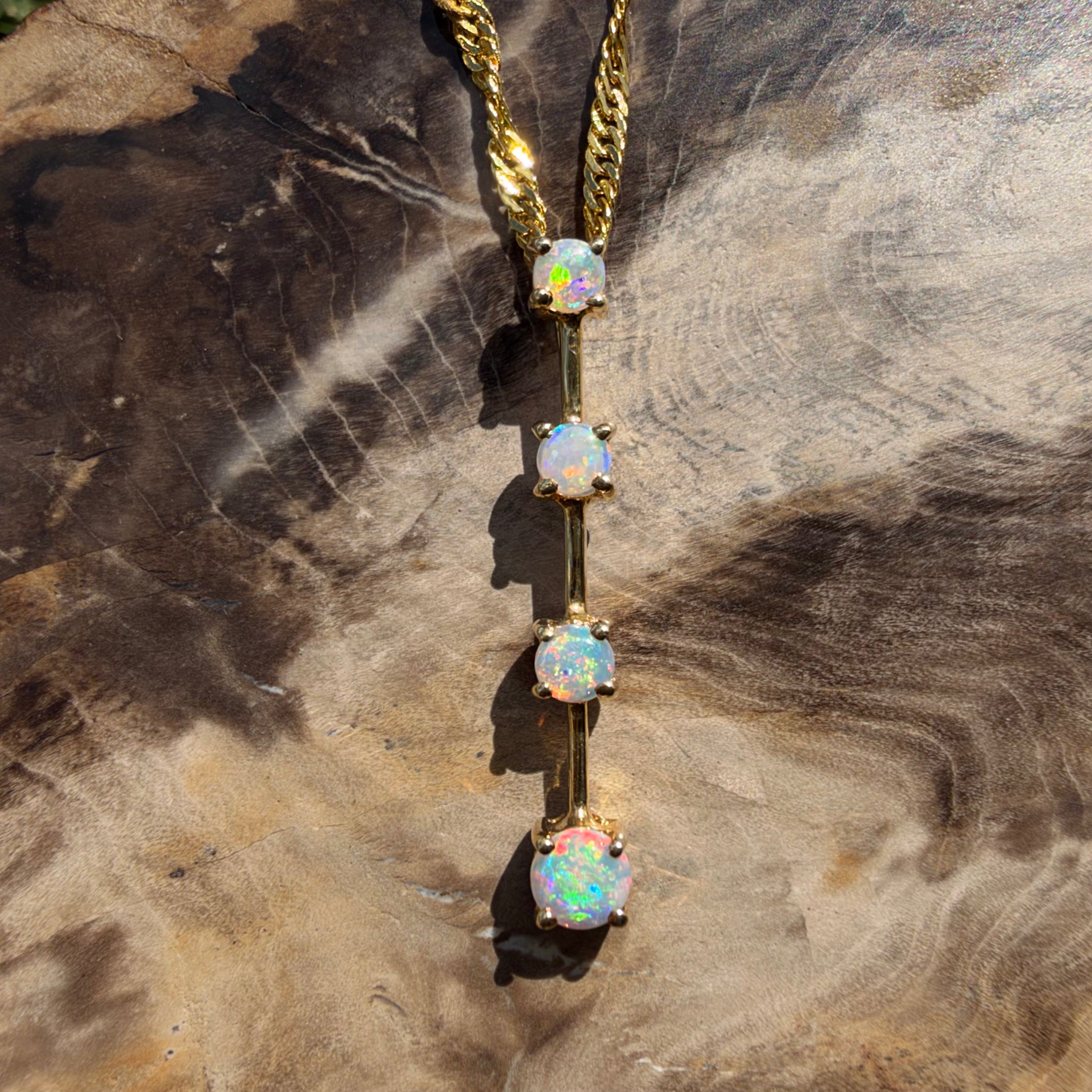 0.4ct Coober Pedy Opal Bar Pendant Necklace ~ 'Cervantes Pinnacle' | 14ct Yellow Gold | Solid Australian Opal