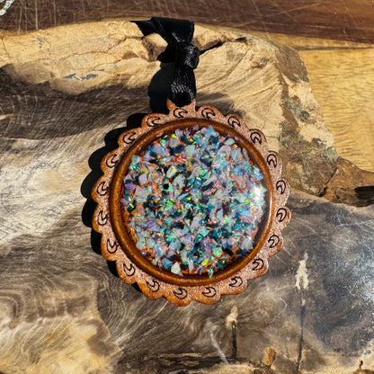 Coconut Wood and Australian Opal Chip Resin Inlay Pendant