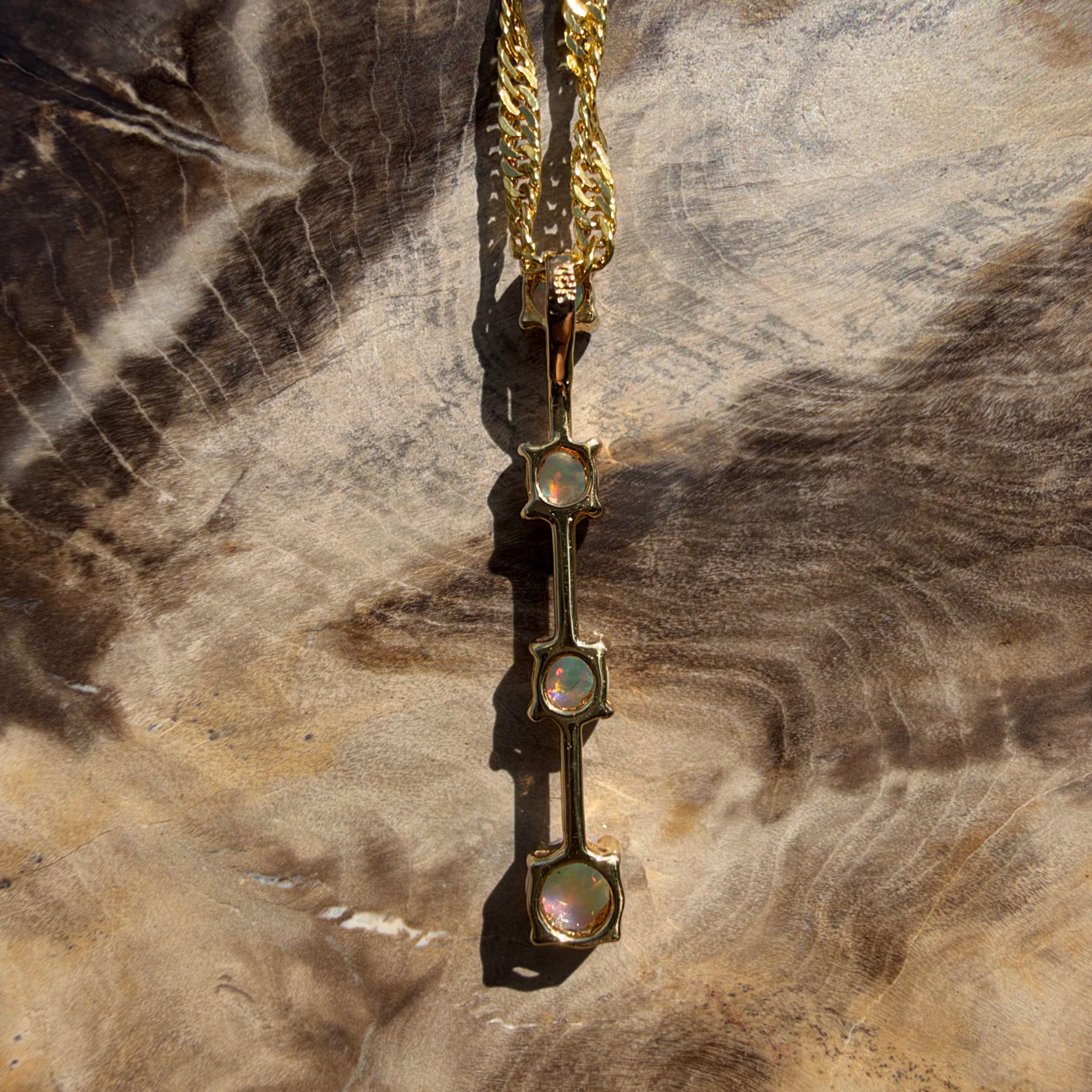 0.4ct Coober Pedy Opal Bar Pendant Necklace ~ 'Cervantes Pinnacle' | 14ct Yellow Gold | Solid Australian Opal
