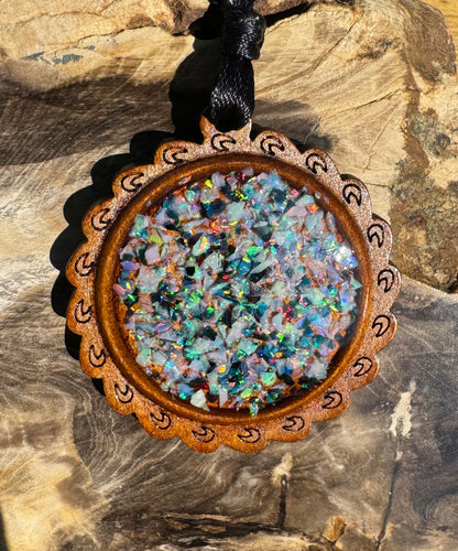 Coconut Wood and Australian Opal Chip Resin Inlay Pendant