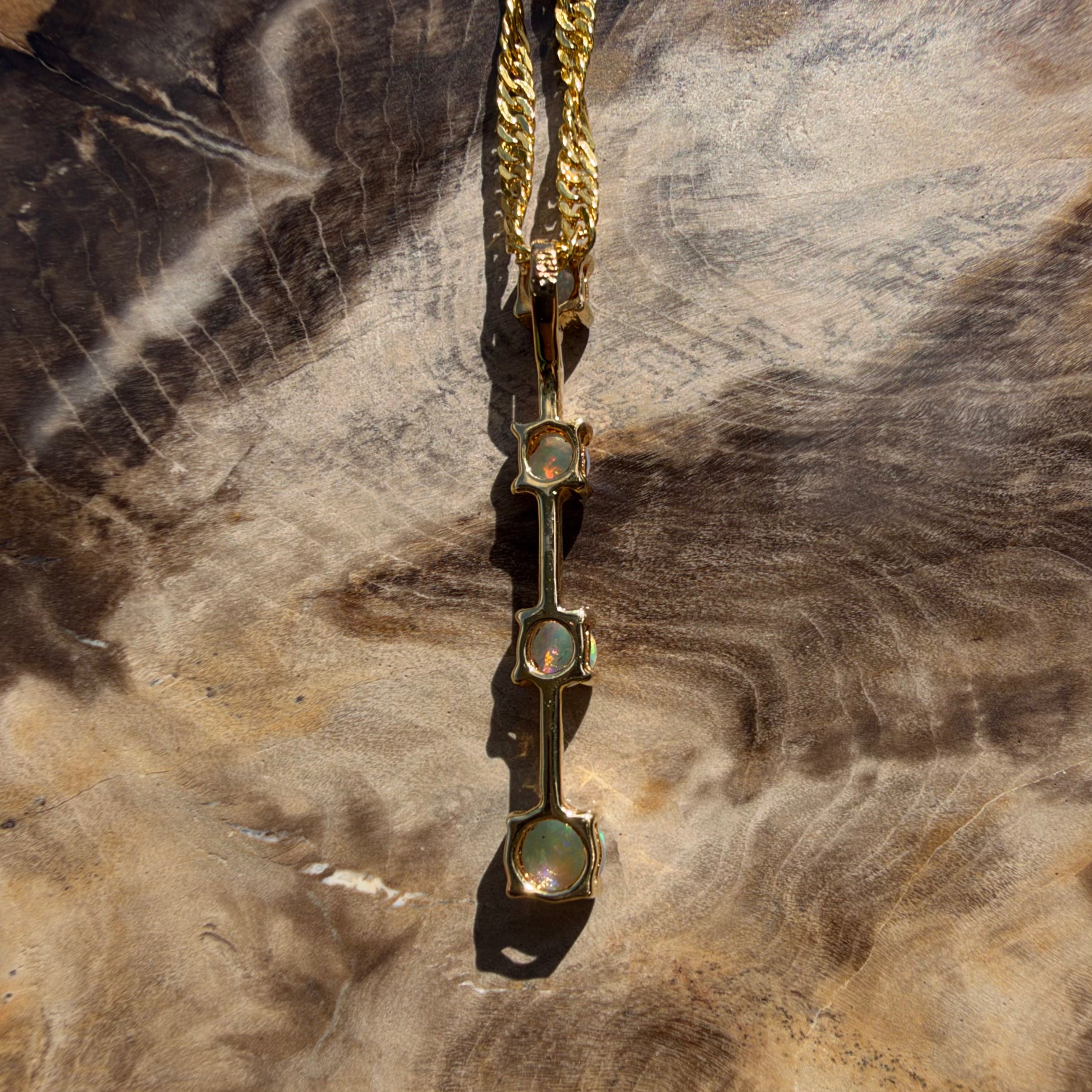 0.4ct Coober Pedy Opal Bar Pendant Necklace ~ 'Cervantes Pinnacle' | 14ct Yellow Gold | Solid Australian Opal