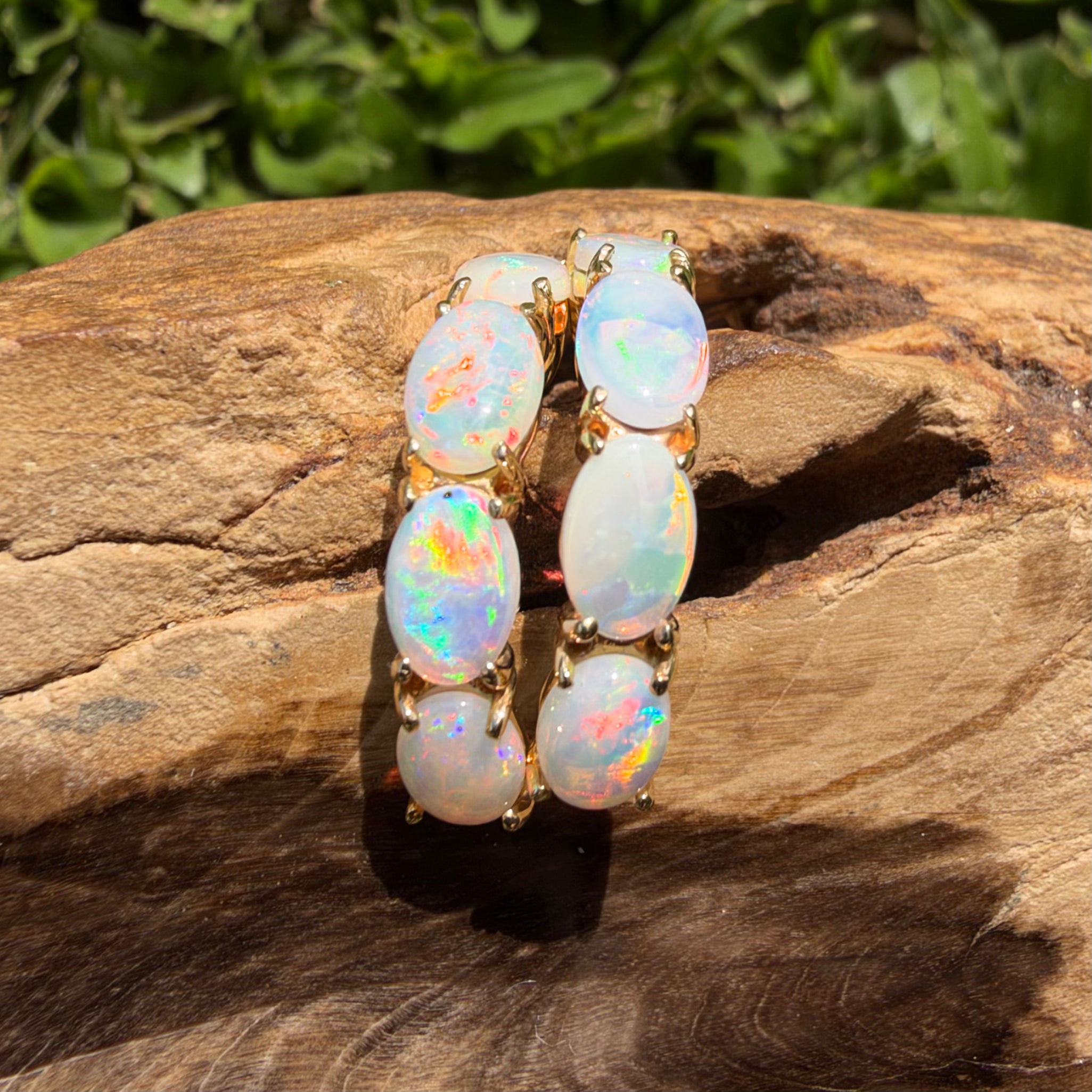 2ct Coober Pedy Opal Half Hoop Stud Earrings ~ 'Ulladulla Arc' | 14ct Yellow Gold | Solid Australian Opal
