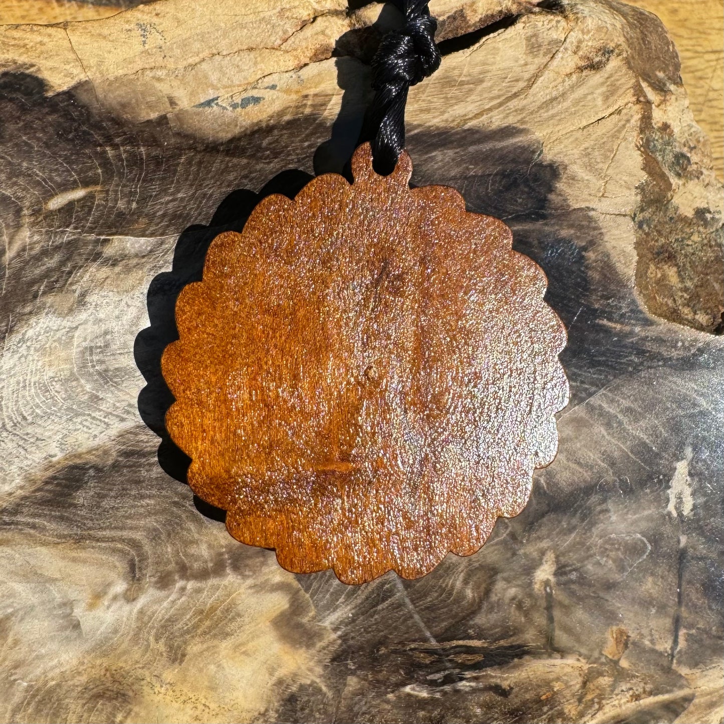 Coconut Wood and Australian Opal Chip Resin Inlay Pendant