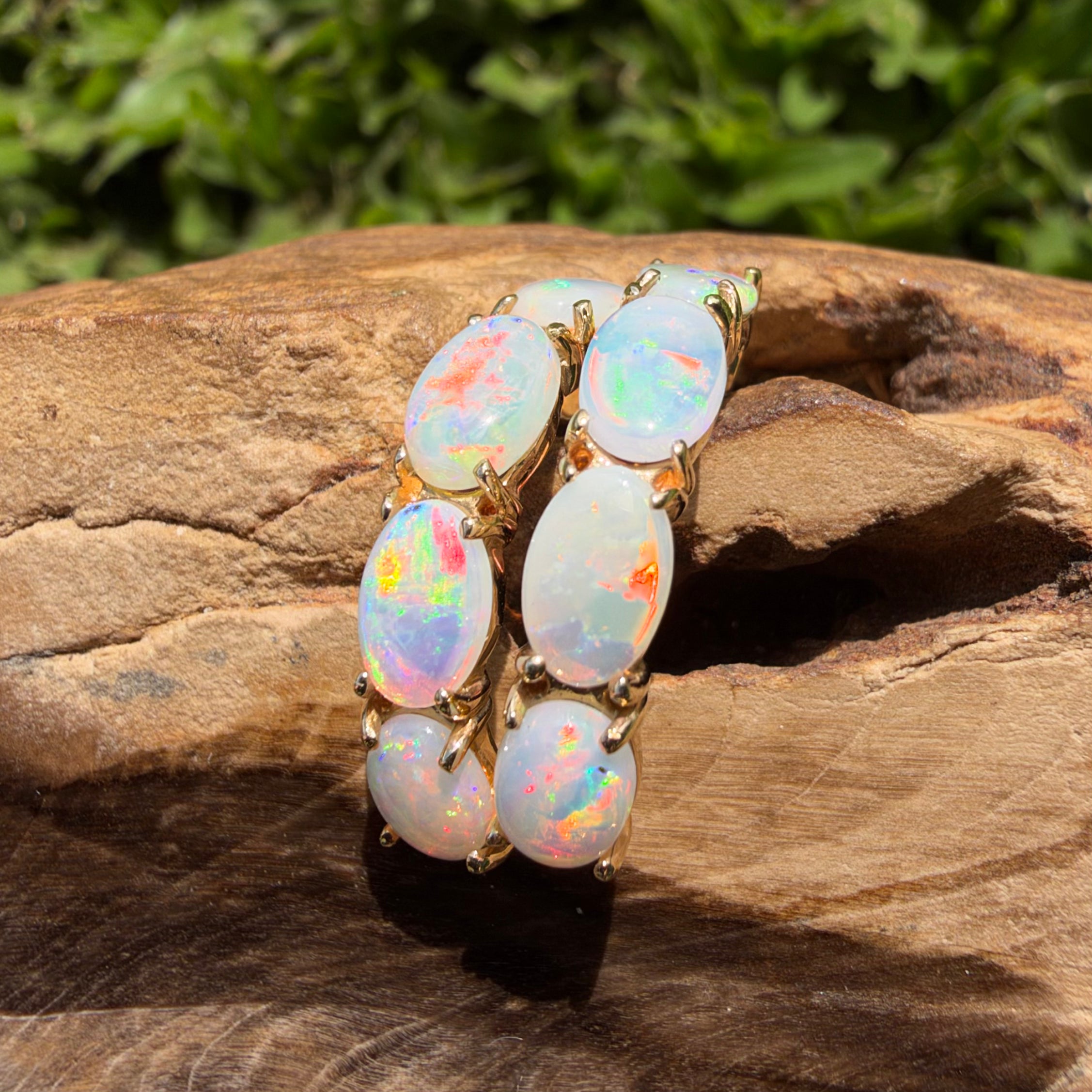 2ct Coober Pedy Opal Half Hoop Stud Earrings ~ 'Ulladulla Arc' | 14ct Yellow Gold | Solid Australian Opal
