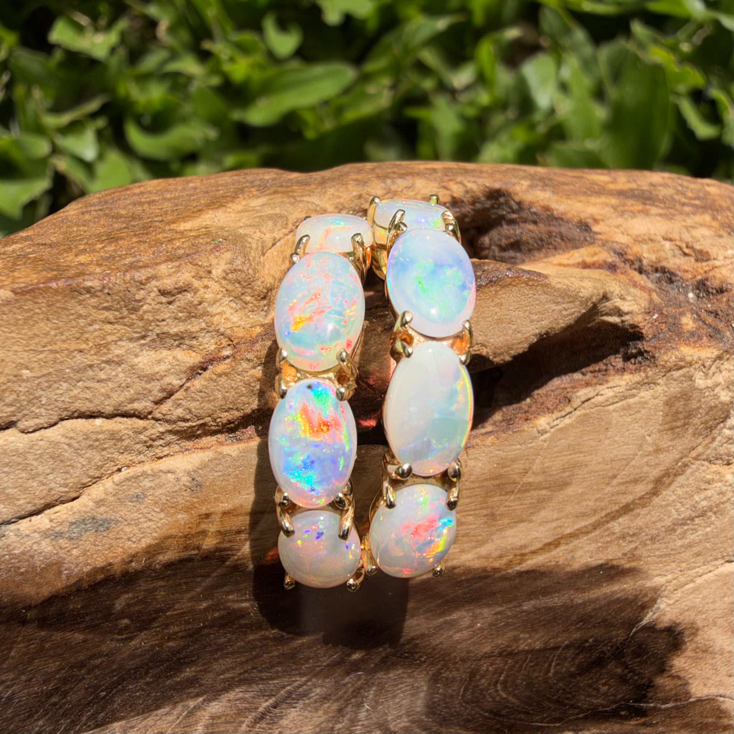 2ct Coober Pedy Opal Half Hoop Stud Earrings ~ 'Ulladulla Arc' | 14ct Yellow Gold | Solid Australian Opal