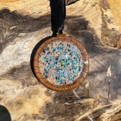 Coconut Wood and Australian Opal Chip Resin Inlay Pendant