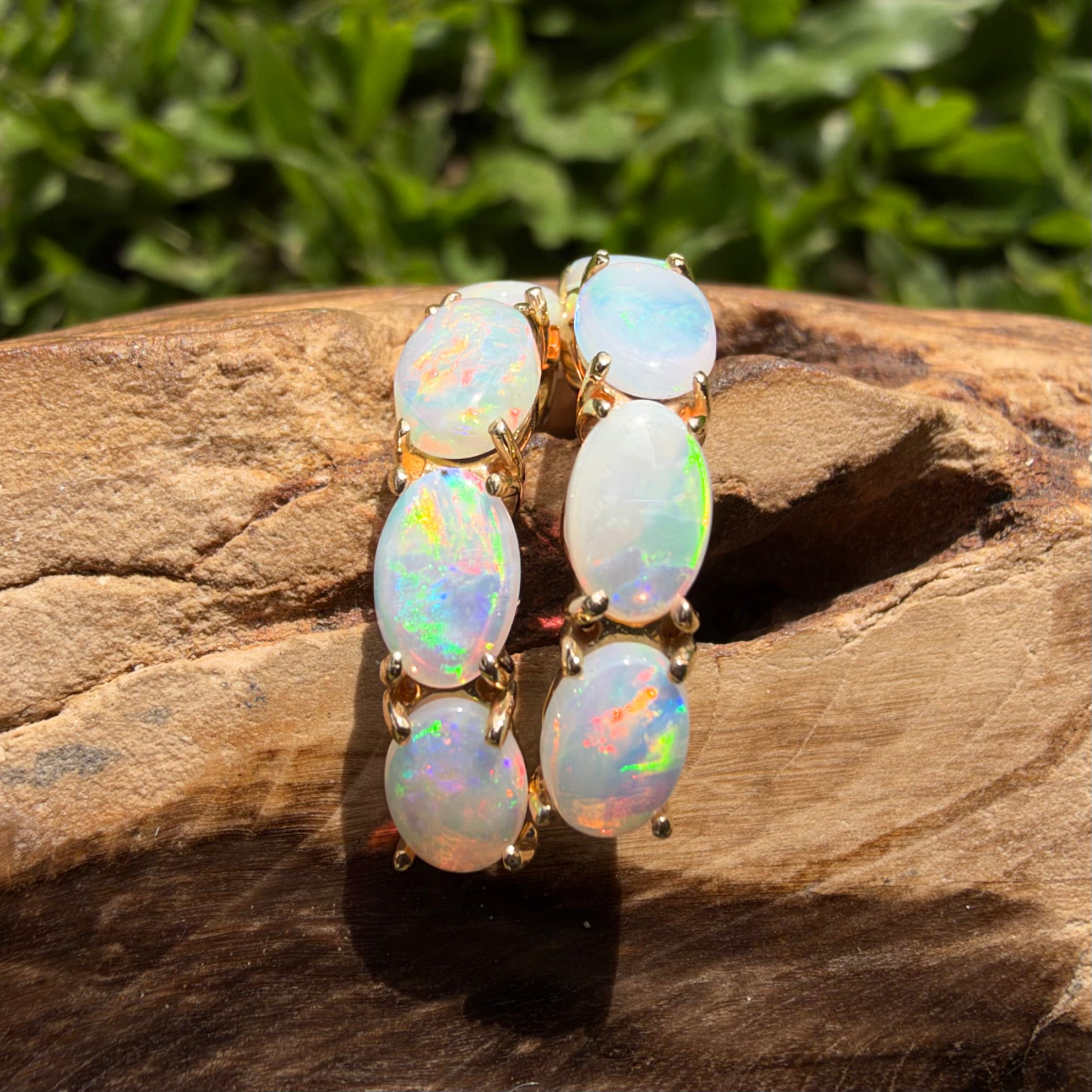 2ct Coober Pedy Opal Half Hoop Stud Earrings ~ 'Ulladulla Arc' | 14ct Yellow Gold | Solid Australian Opal