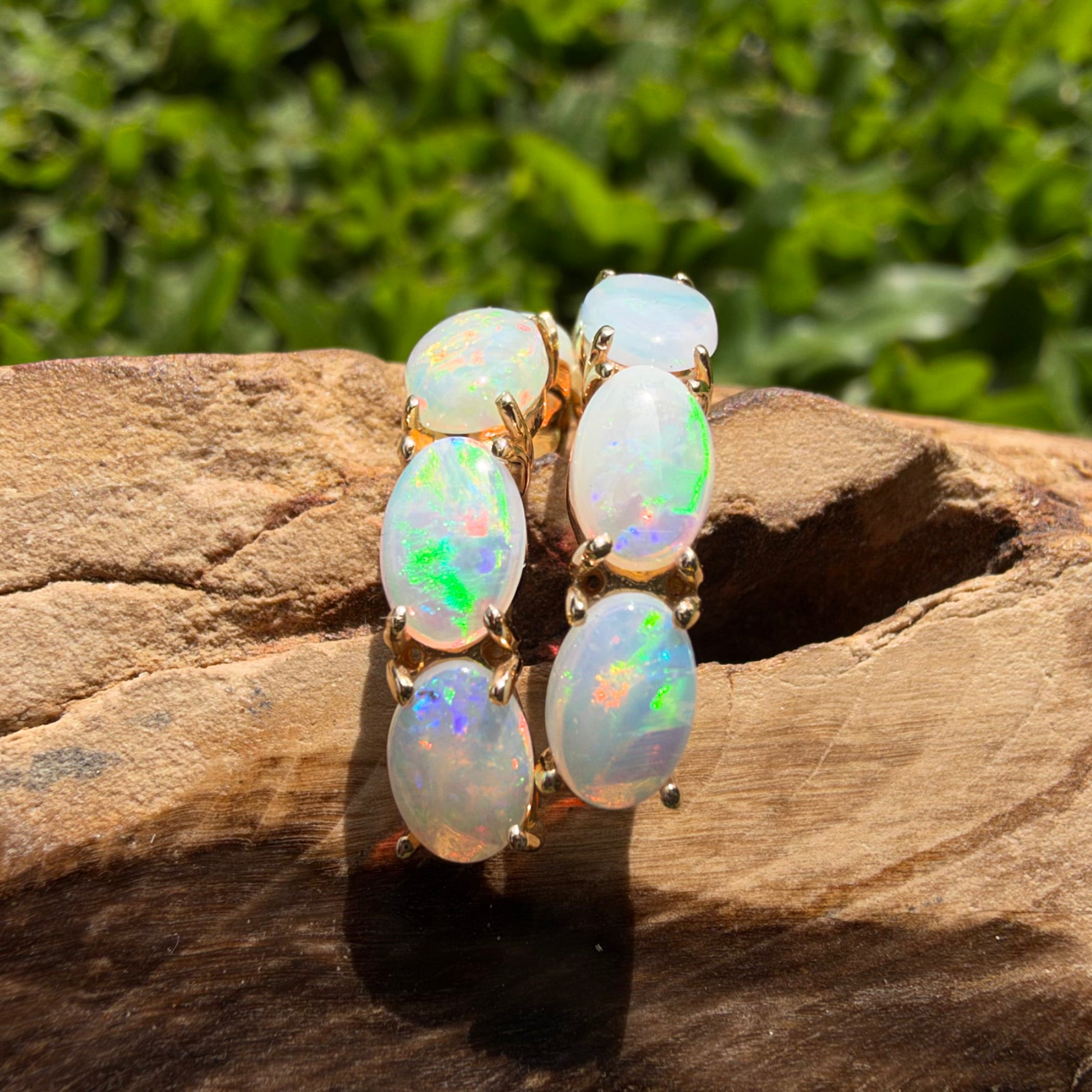 2ct Coober Pedy Opal Half Hoop Stud Earrings ~ 'Ulladulla Arc' | 14ct Yellow Gold | Solid Australian Opal
