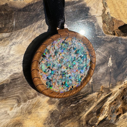 Coconut Wood and Australian Opal Chip Resin Inlay Pendant