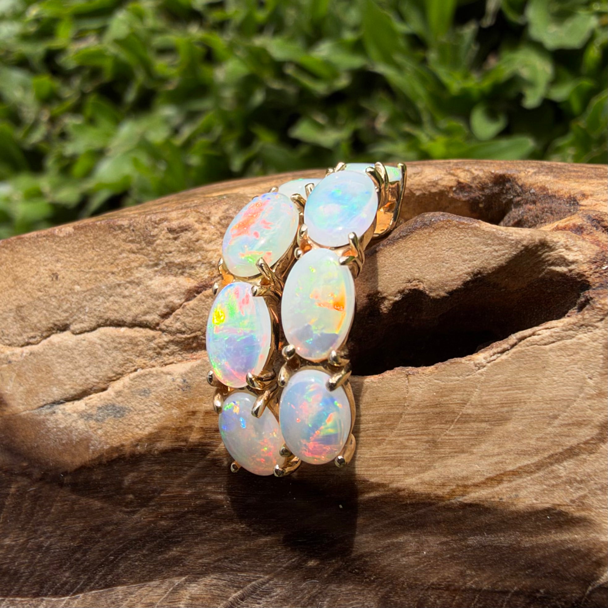 2ct Coober Pedy Opal Half Hoop Stud Earrings ~ 'Ulladulla Arc' | 14ct Yellow Gold | Solid Australian Opal