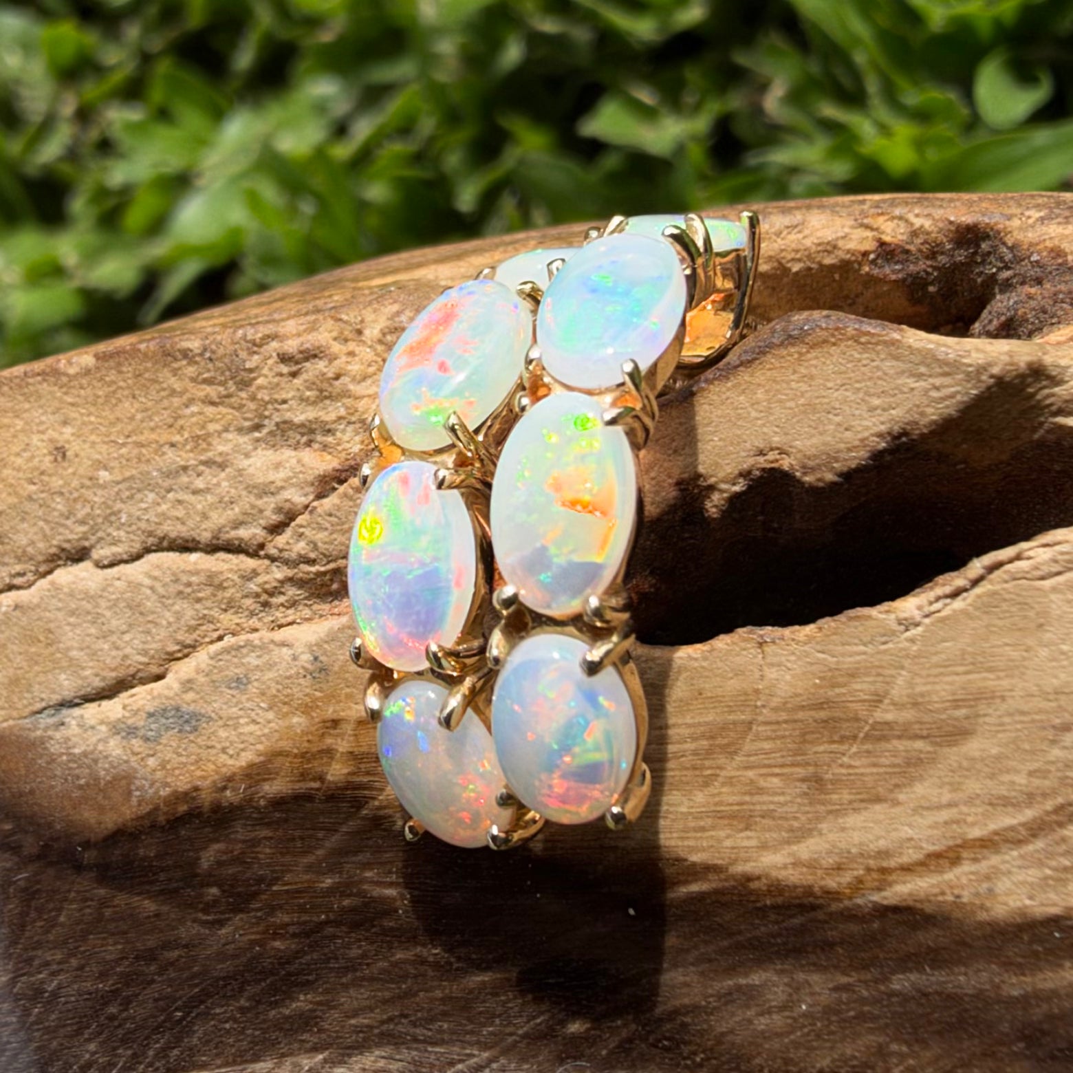 2ct Coober Pedy Opal Half Hoop Stud Earrings ~ 'Ulladulla Arc' | 14ct Yellow Gold | Solid Australian Opal