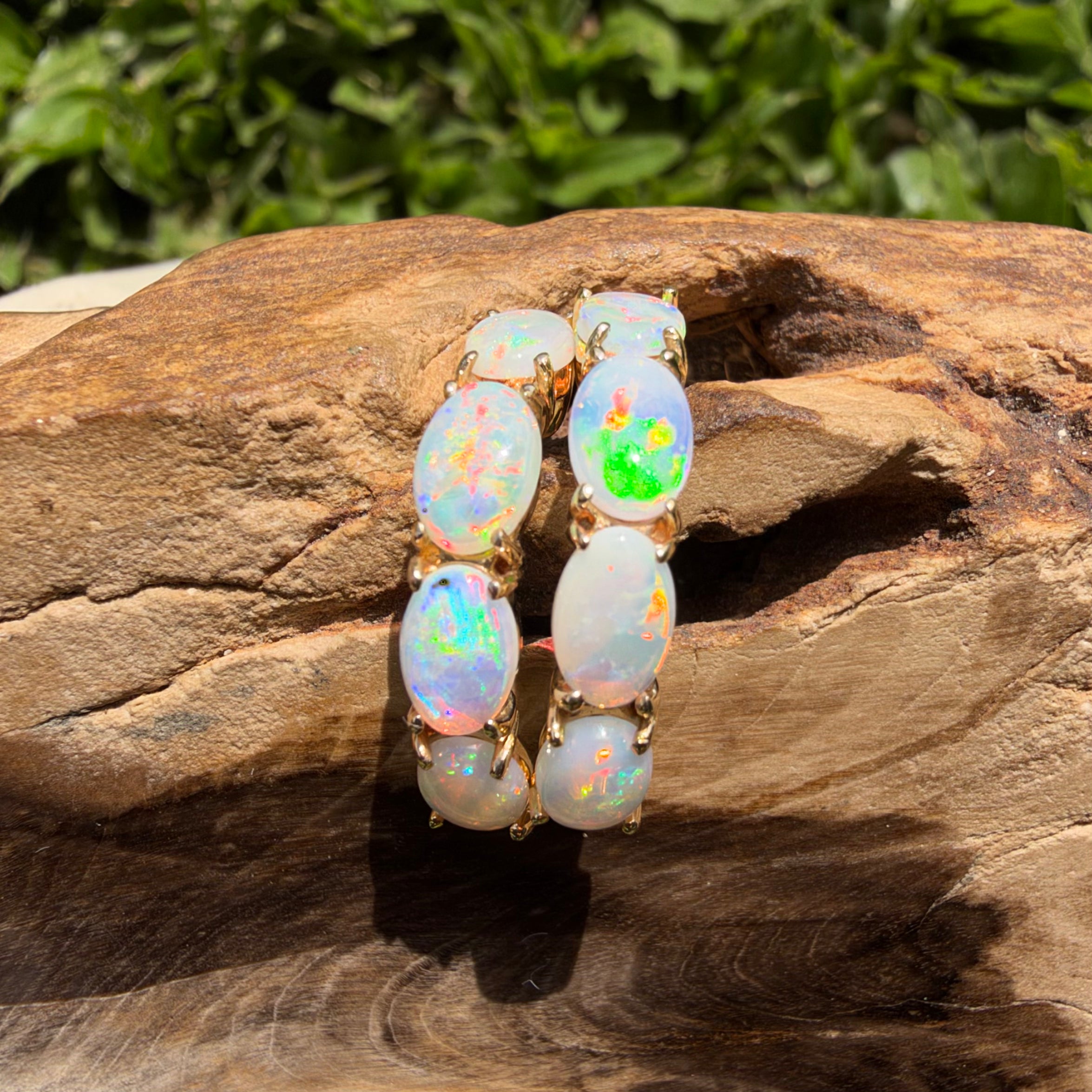 2ct Coober Pedy Opal Half Hoop Stud Earrings ~ 'Ulladulla Arc' | 14ct Yellow Gold | Solid Australian Opal
