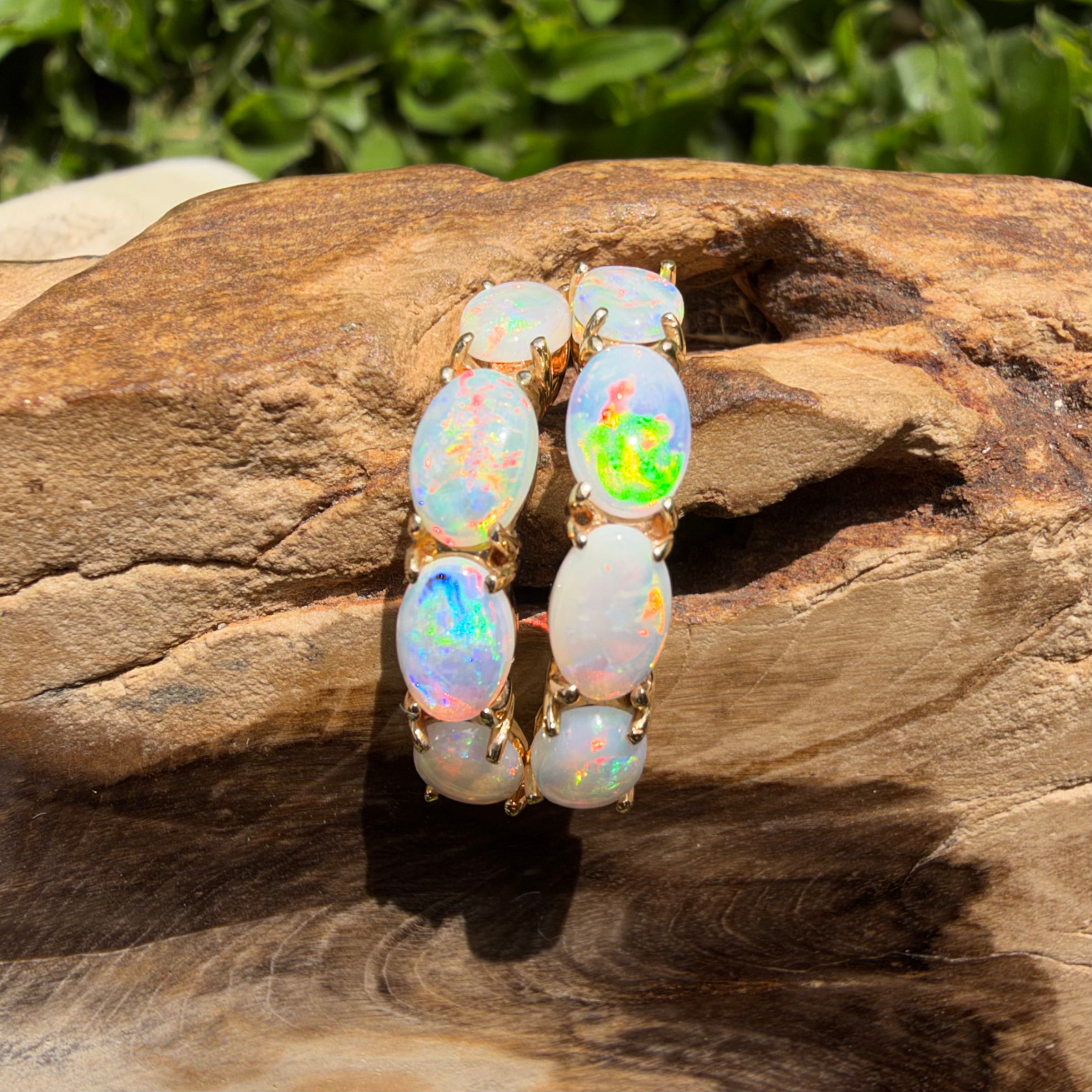 2ct Coober Pedy Opal Half Hoop Stud Earrings ~ 'Ulladulla Arc' | 14ct Yellow Gold | Solid Australian Opal
