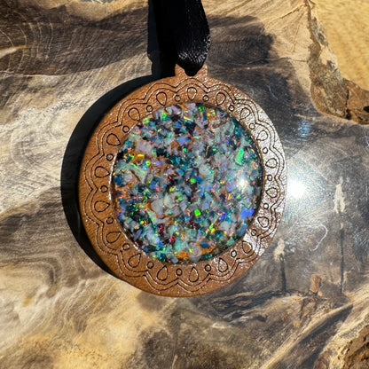 Coconut Wood and Australian Opal Chip Resin Inlay Pendant