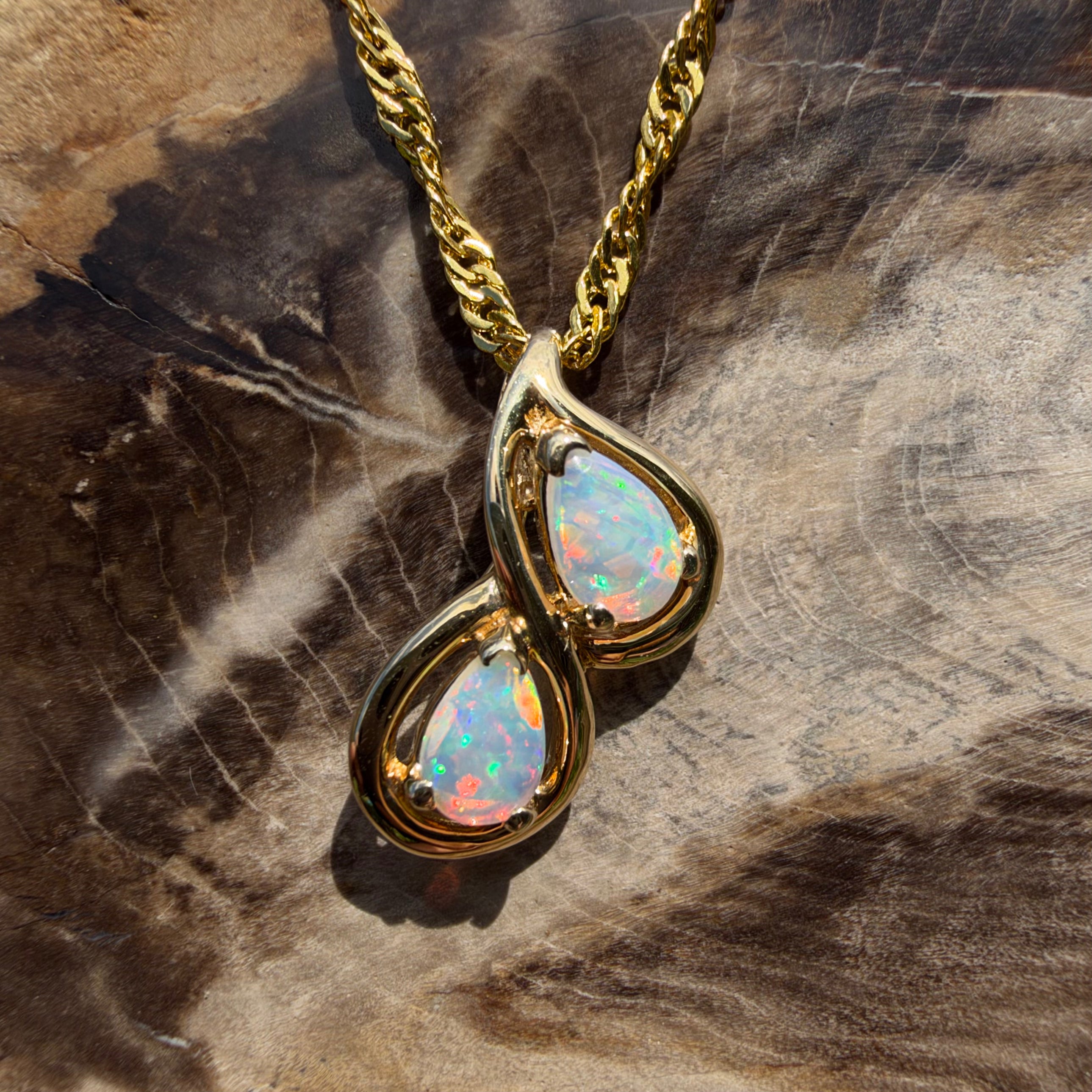 0.8ct Coober Pedy Opal Swirl Pendant Necklace ~ 'Maleny Swirl' | 14ct Yellow Gold | Solid Australian Opal