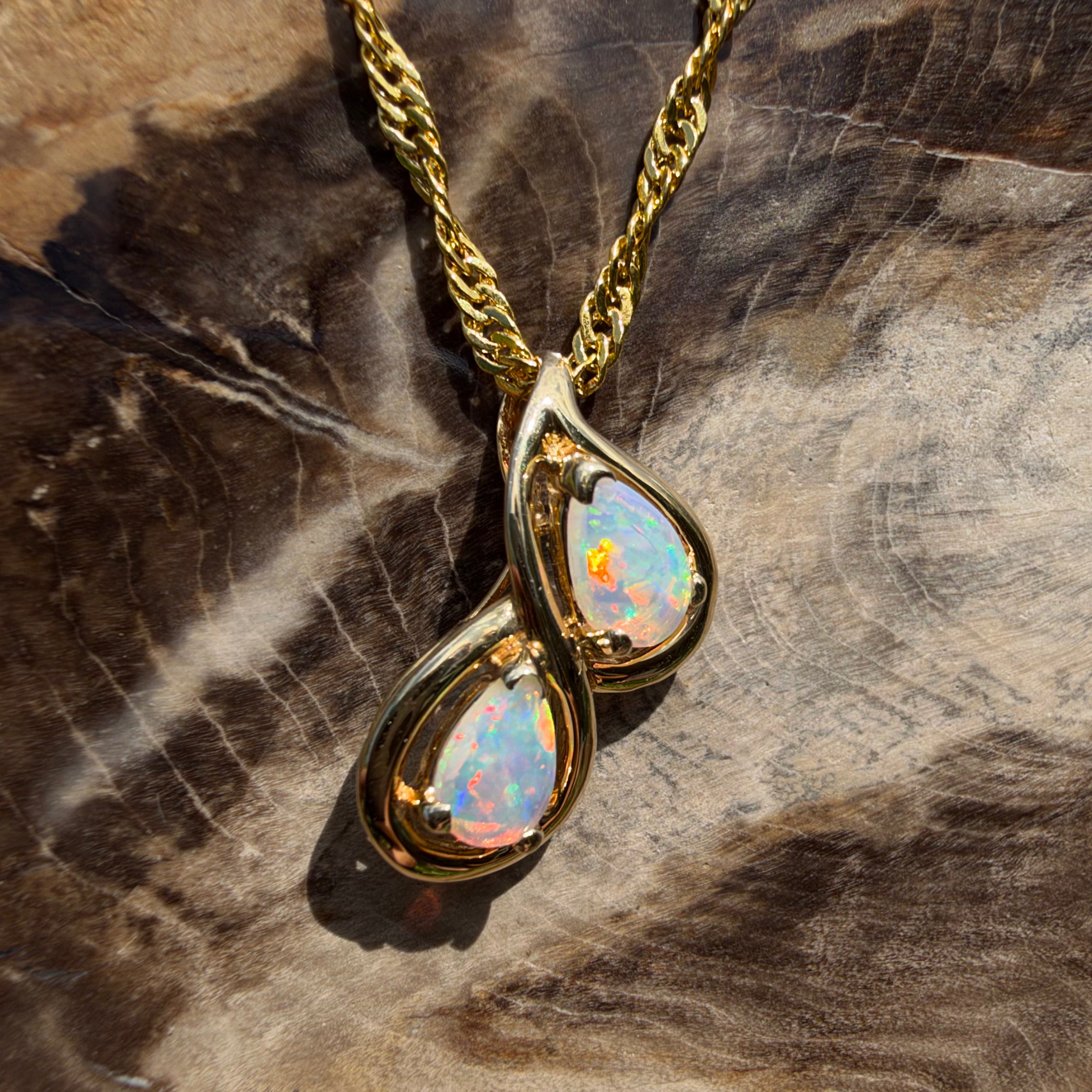 0.8ct Coober Pedy Opal Swirl Pendant Necklace ~ 'Maleny Swirl' | 14ct Yellow Gold | Solid Australian Opal