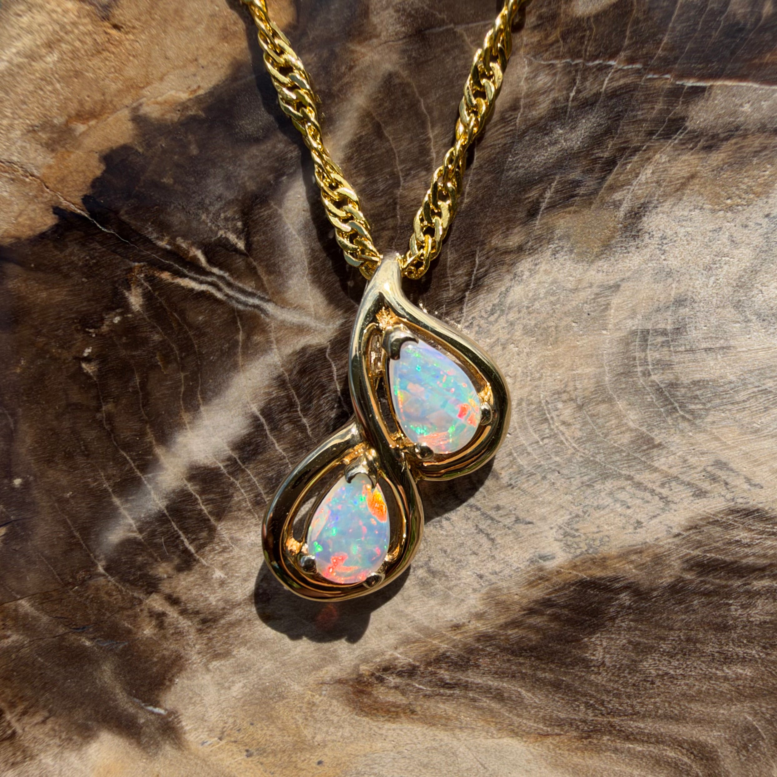 0.8ct Coober Pedy Opal Swirl Pendant Necklace ~ 'Maleny Swirl' | 14ct Yellow Gold | Solid Australian Opal