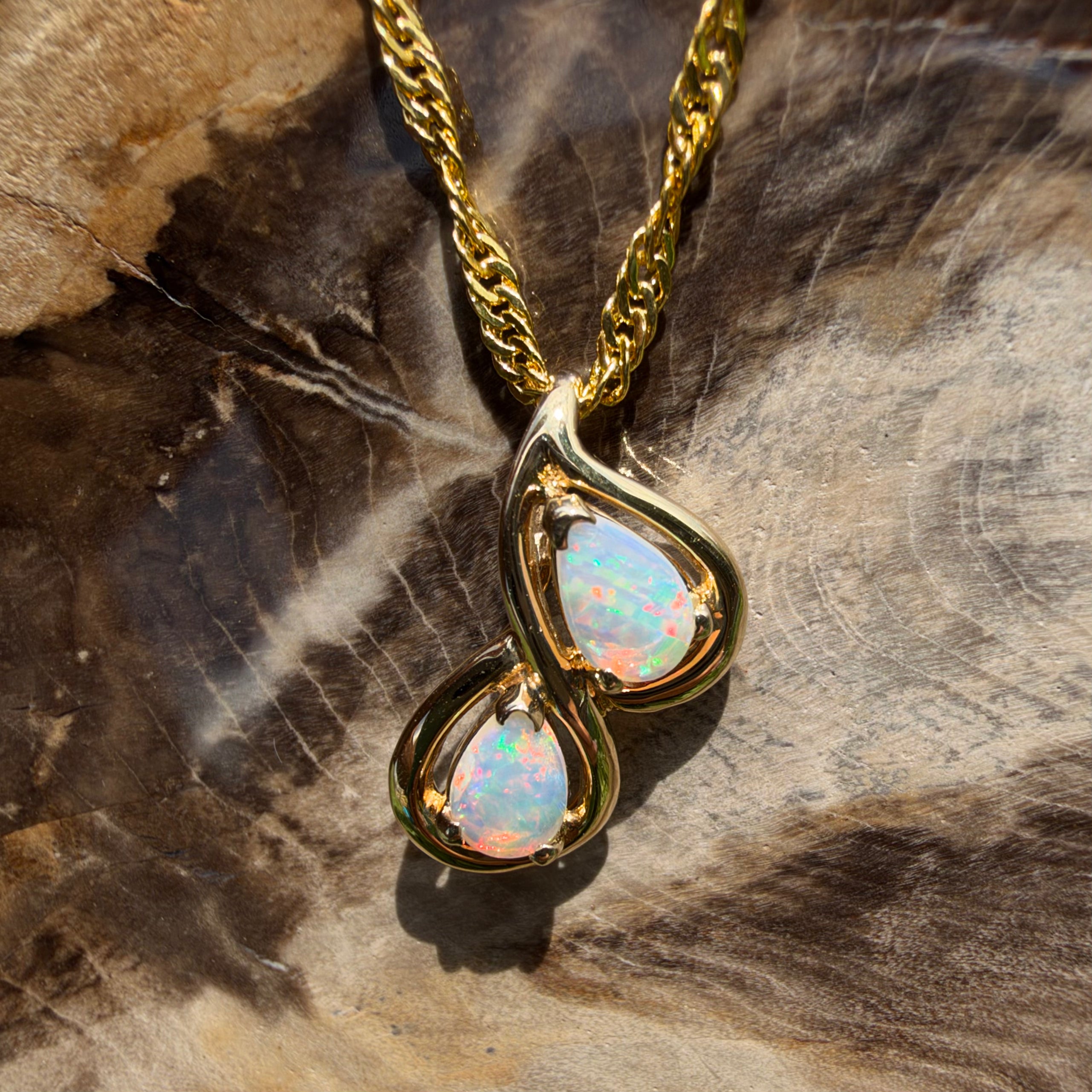 0.8ct Coober Pedy Opal Swirl Pendant Necklace ~ 'Maleny Swirl' | 14ct Yellow Gold | Solid Australian Opal