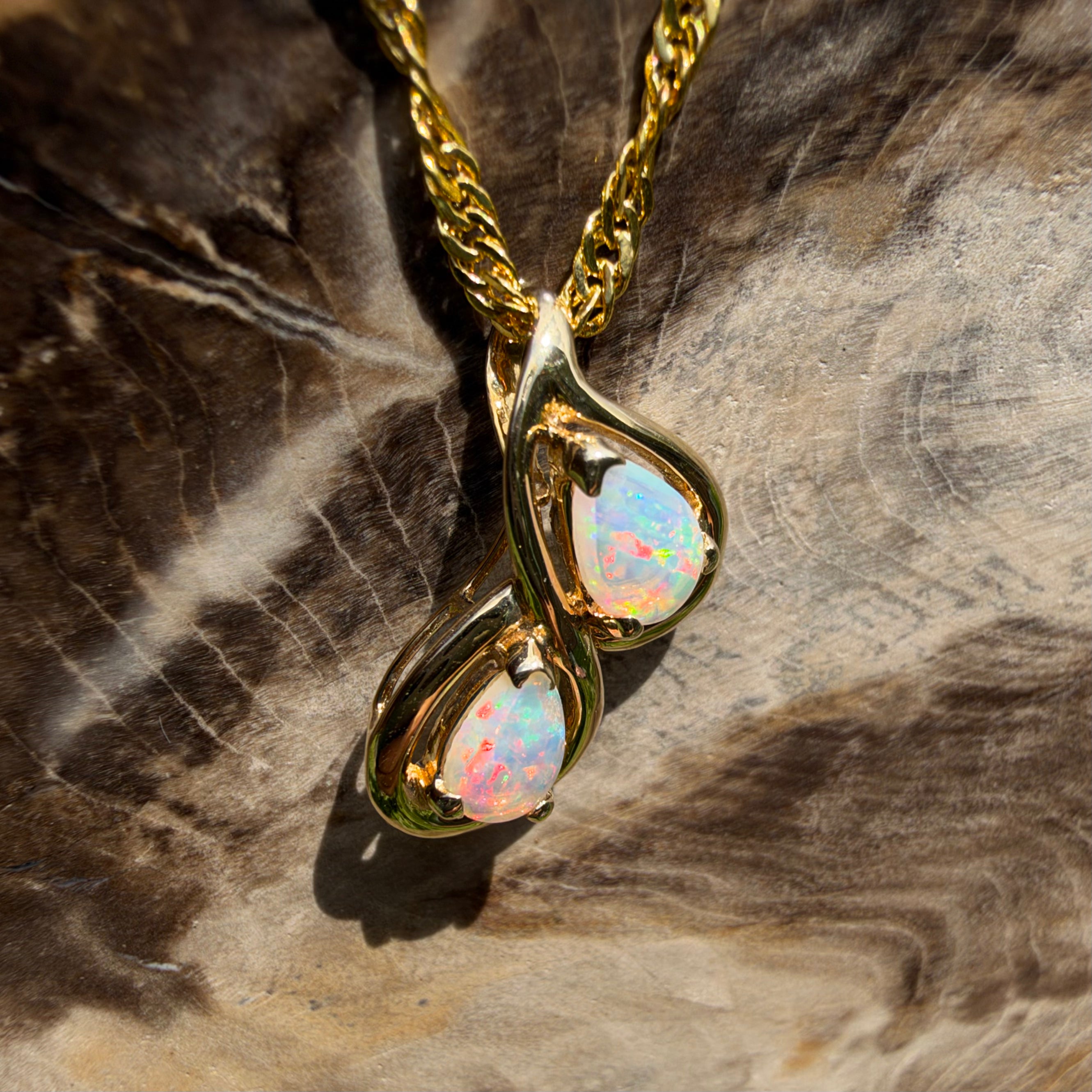 0.8ct Coober Pedy Opal Swirl Pendant Necklace ~ 'Maleny Swirl' | 14ct Yellow Gold | Solid Australian Opal