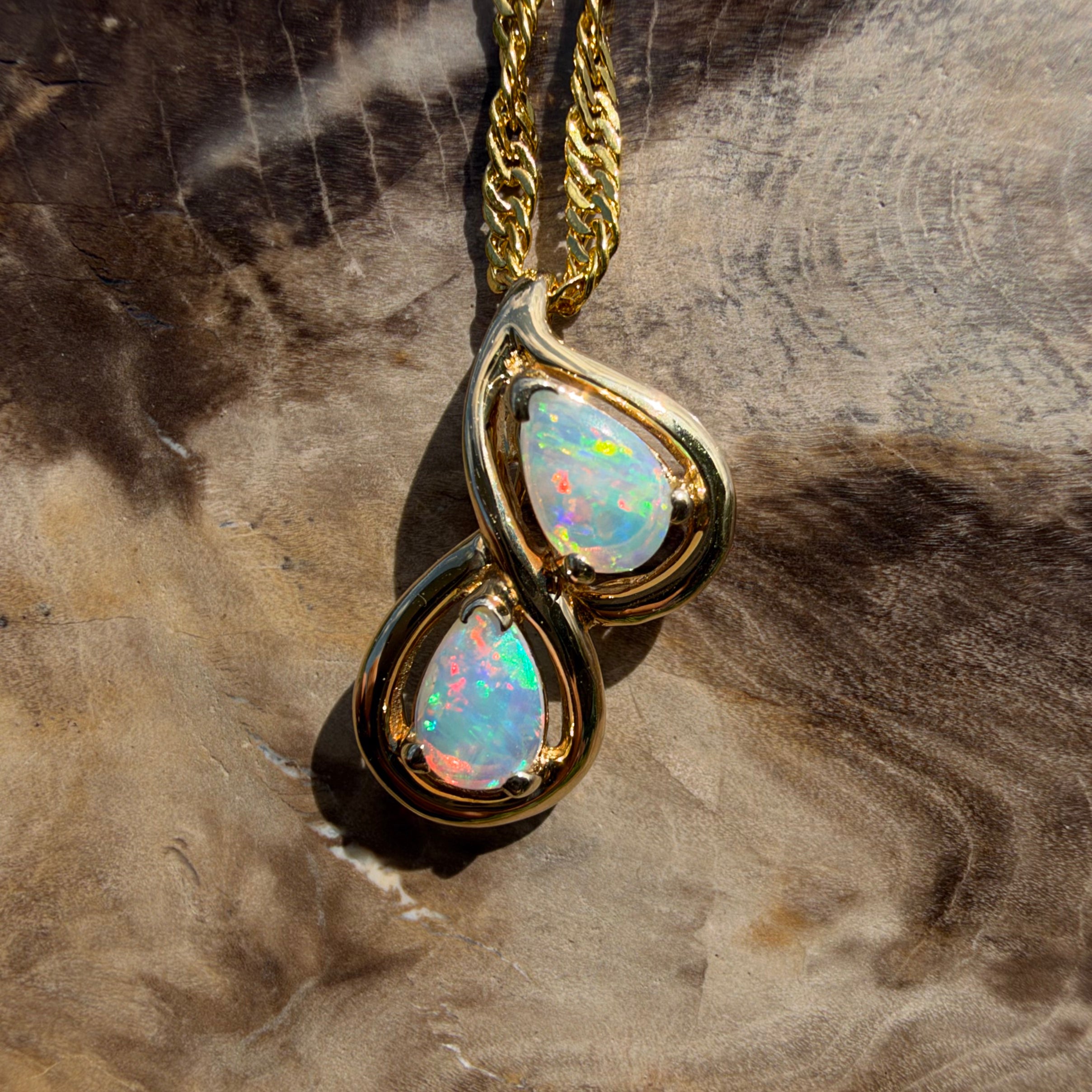 0.8ct Coober Pedy Opal Swirl Pendant Necklace ~ 'Maleny Swirl' | 14ct Yellow Gold | Solid Australian Opal