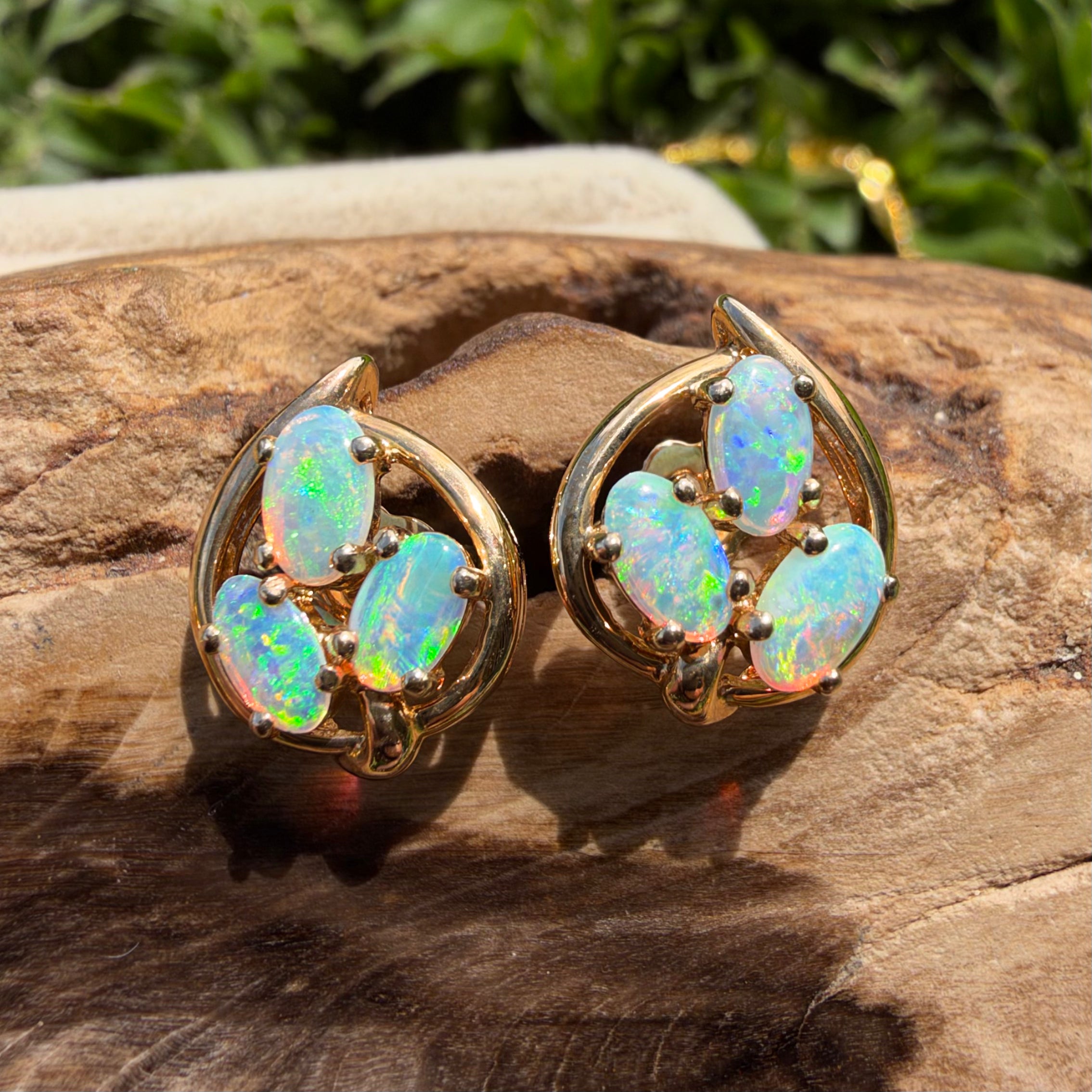 1ct Lightning Ridge Opal Cluster Stud Earrings ~ 'Deloraine Cluster' | 14ct Yellow Gold | Solid Australian Opal