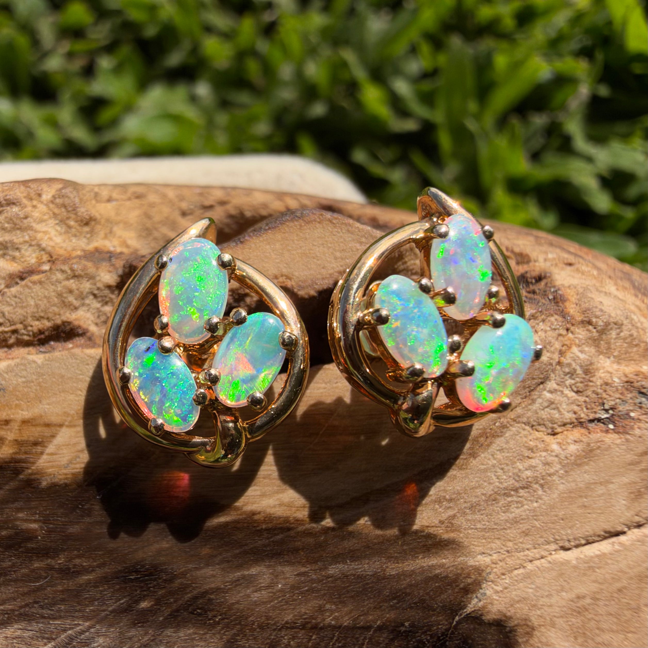1ct Lightning Ridge Opal Cluster Stud Earrings ~ 'Deloraine Cluster' | 14ct Yellow Gold | Solid Australian Opal