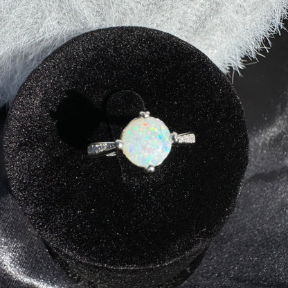 Handcrafted 0.9ct Solid Coober Pedy Opal and Cubic Zirconia Sterling Silver Ring