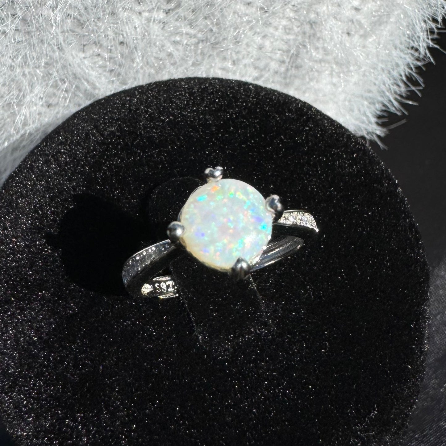 Handcrafted 0.9ct Solid Coober Pedy Opal and Cubic Zirconia Sterling Silver Ring