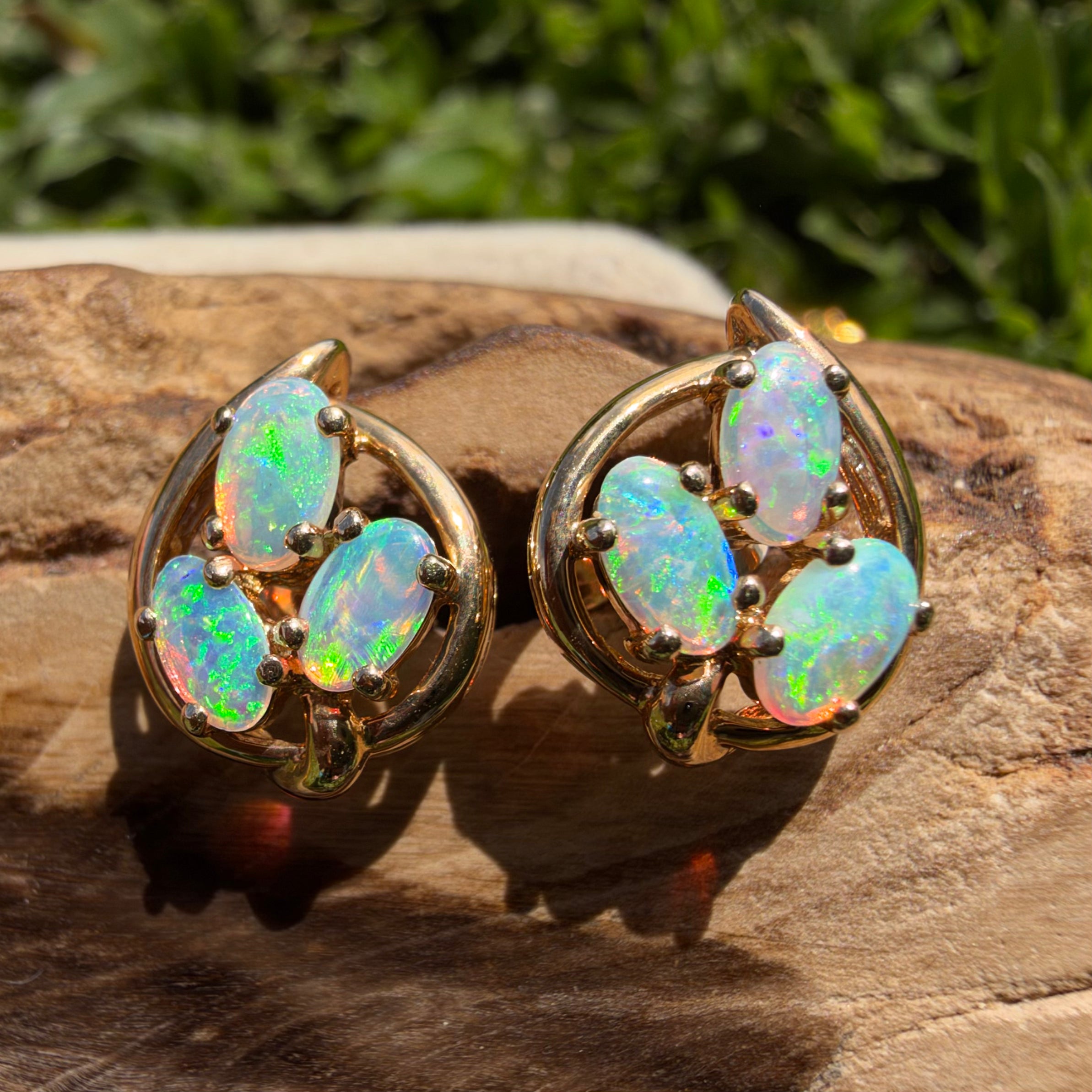 1ct Lightning Ridge Opal Cluster Stud Earrings ~ 'Deloraine Cluster' | 14ct Yellow Gold | Solid Australian Opal