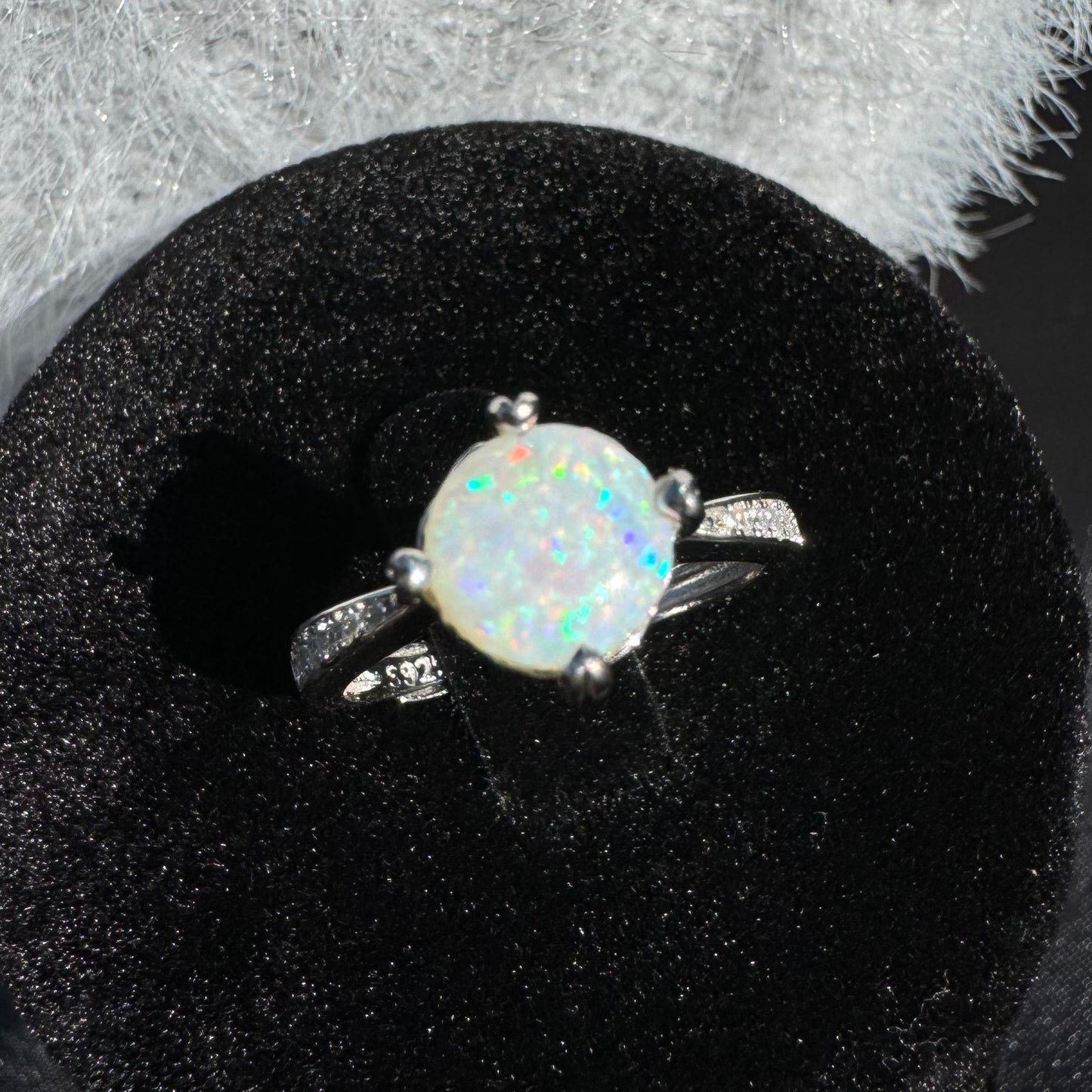 Handcrafted 0.9ct Solid Coober Pedy Opal and Cubic Zirconia Sterling Silver Ring