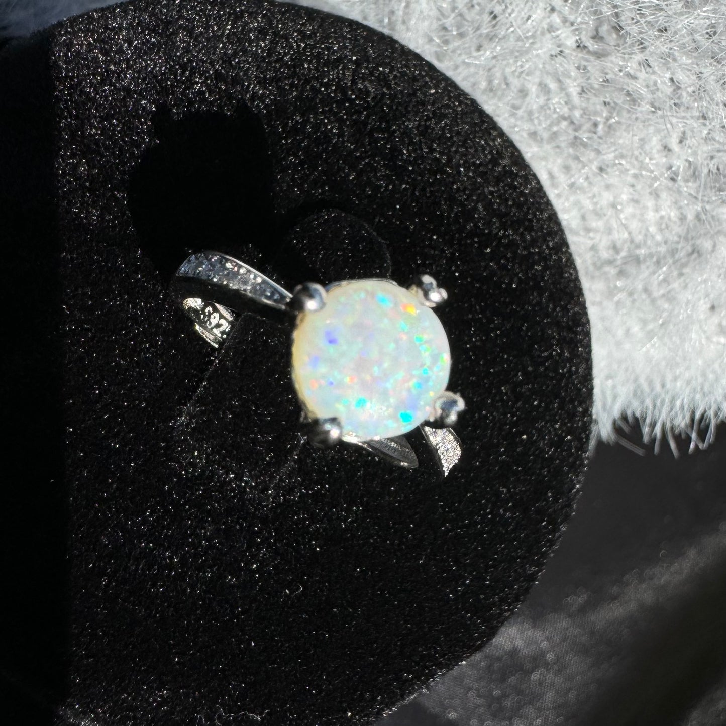 Handcrafted 0.9ct Solid Coober Pedy Opal and Cubic Zirconia Sterling Silver Ring