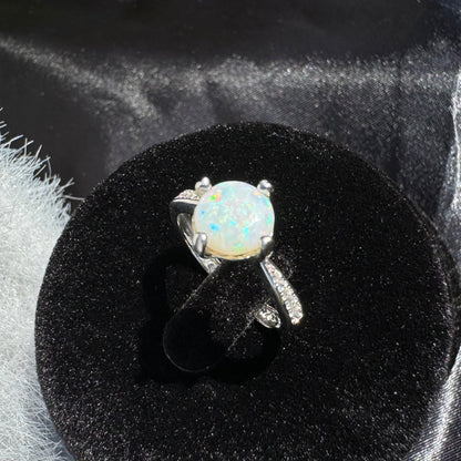 Handcrafted 0.9ct Solid Coober Pedy Opal and Cubic Zirconia Sterling Silver Ring